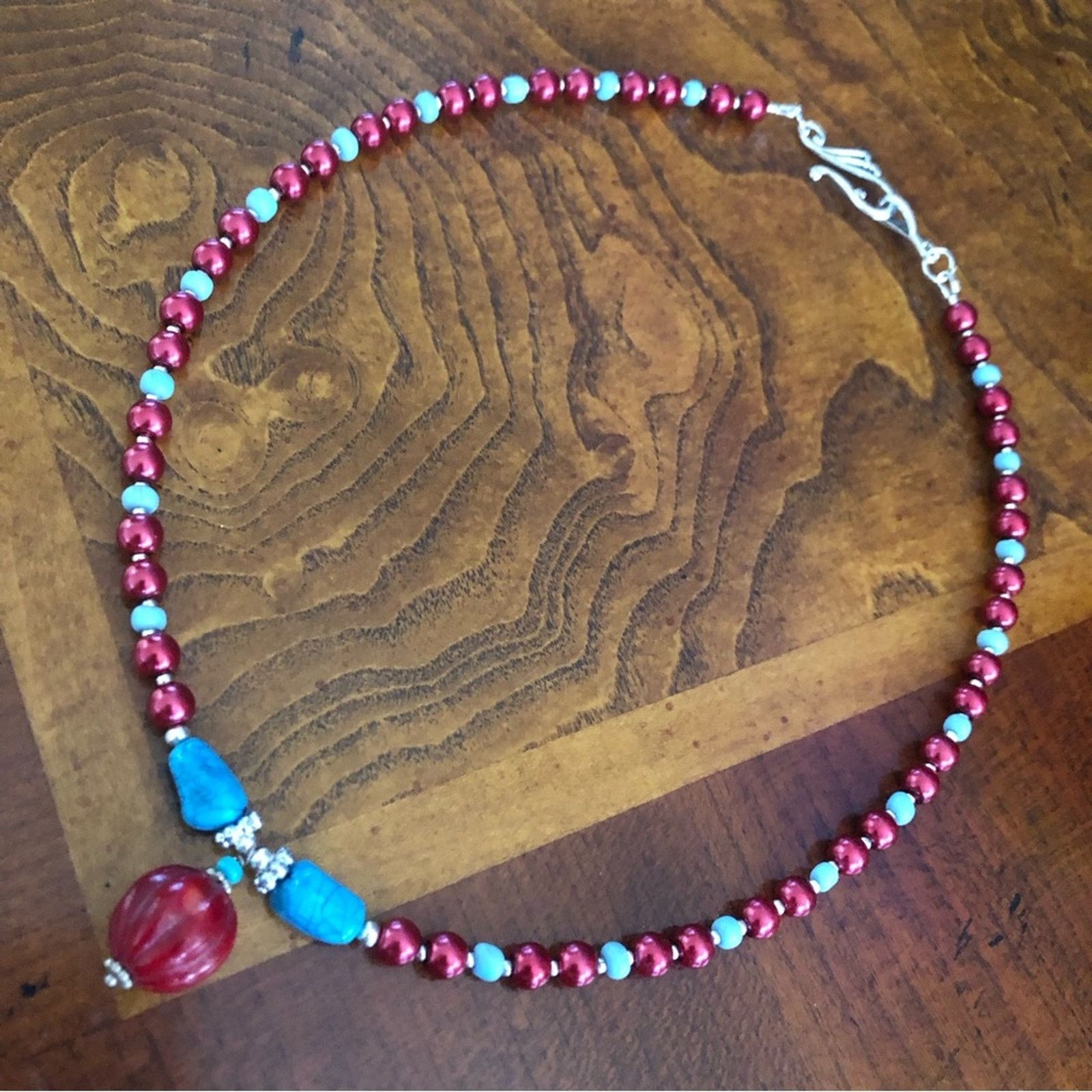 Handmade Handcrafted repurpose carved red coral stone Pearl necklace Size ONE SIZE - 9 Thumbnail
