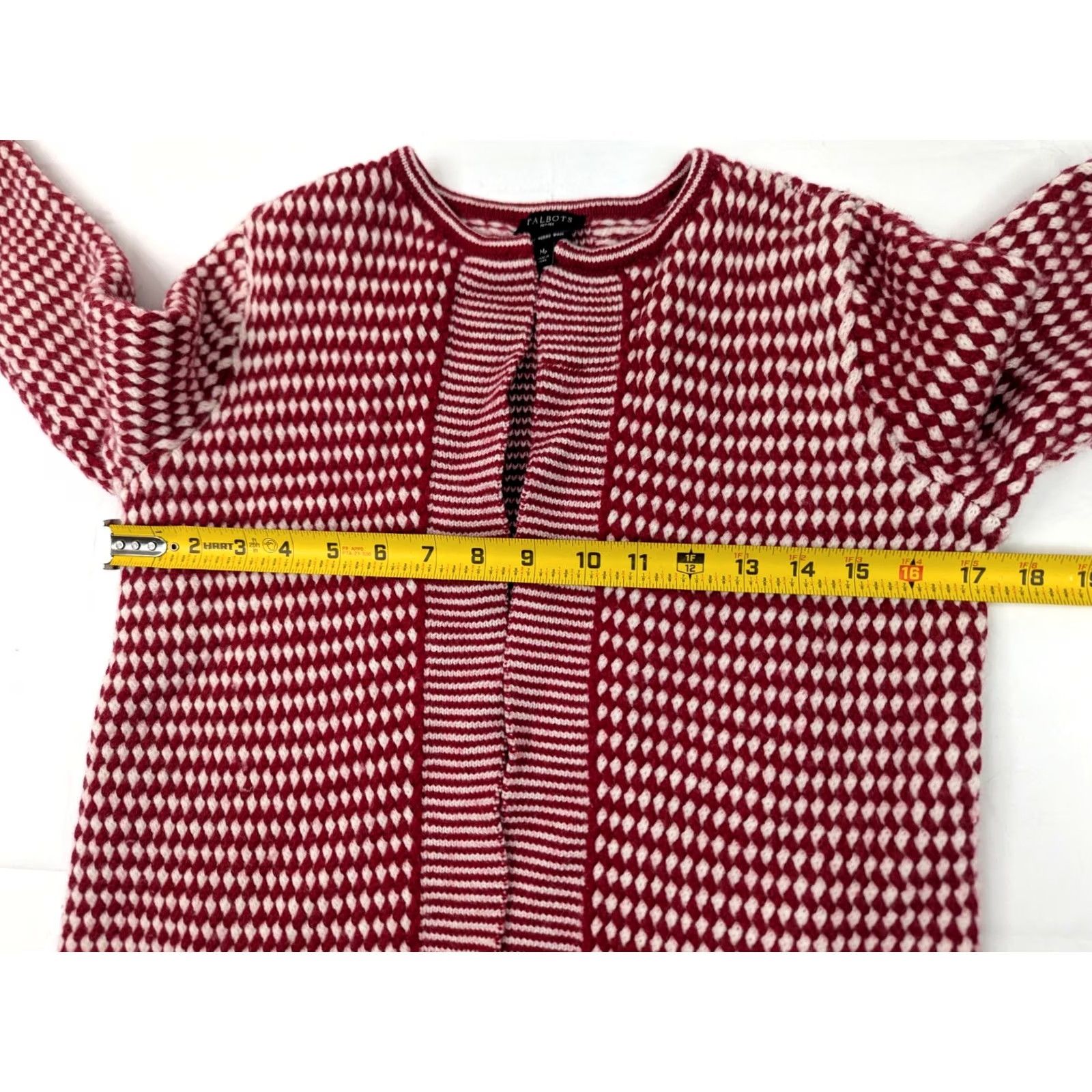 Talbots Talbots Cardigan Women M Petite Open Red White Merino Wool Argyle Knit Buttonless Casual Size M / US 6-8 / IT 42-44 - 6 Thumbnail