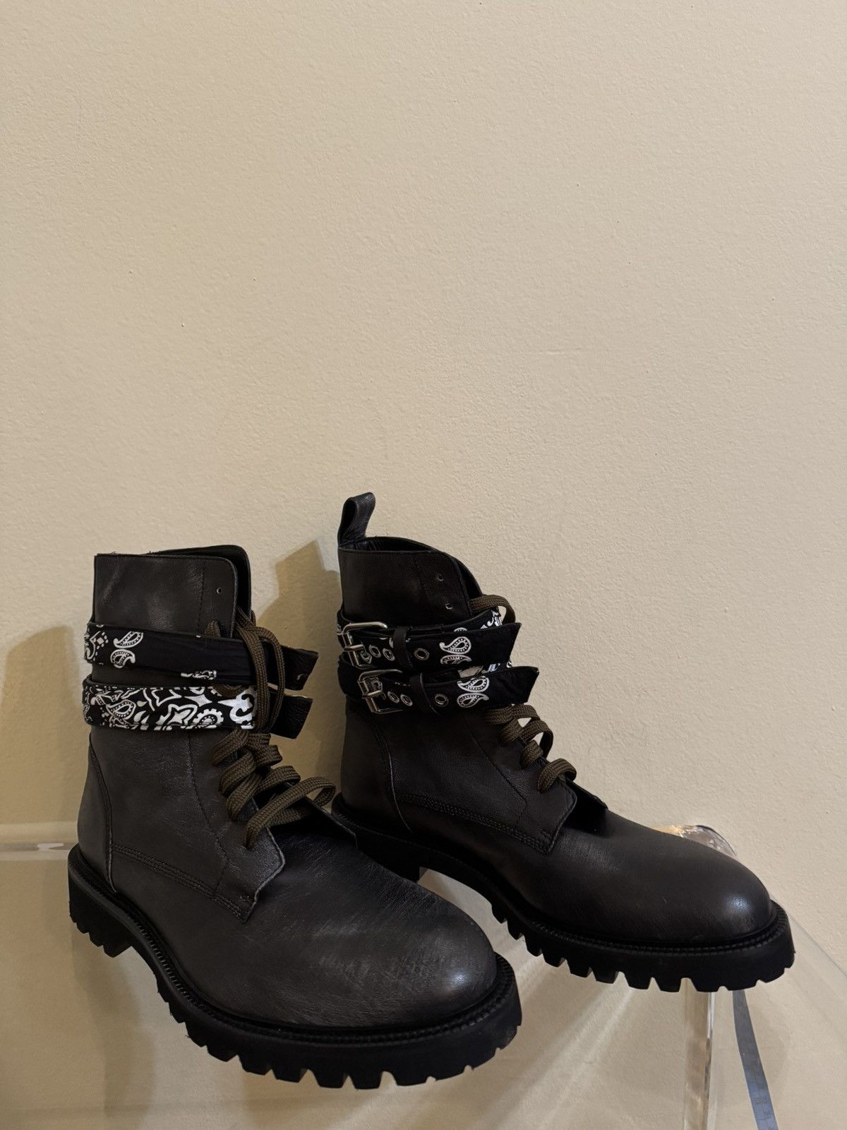 Amiri Amiri Bandana High Top Leather Combat Boots Black 43 Size US 10 / EU 43 - 1 Thumbnail