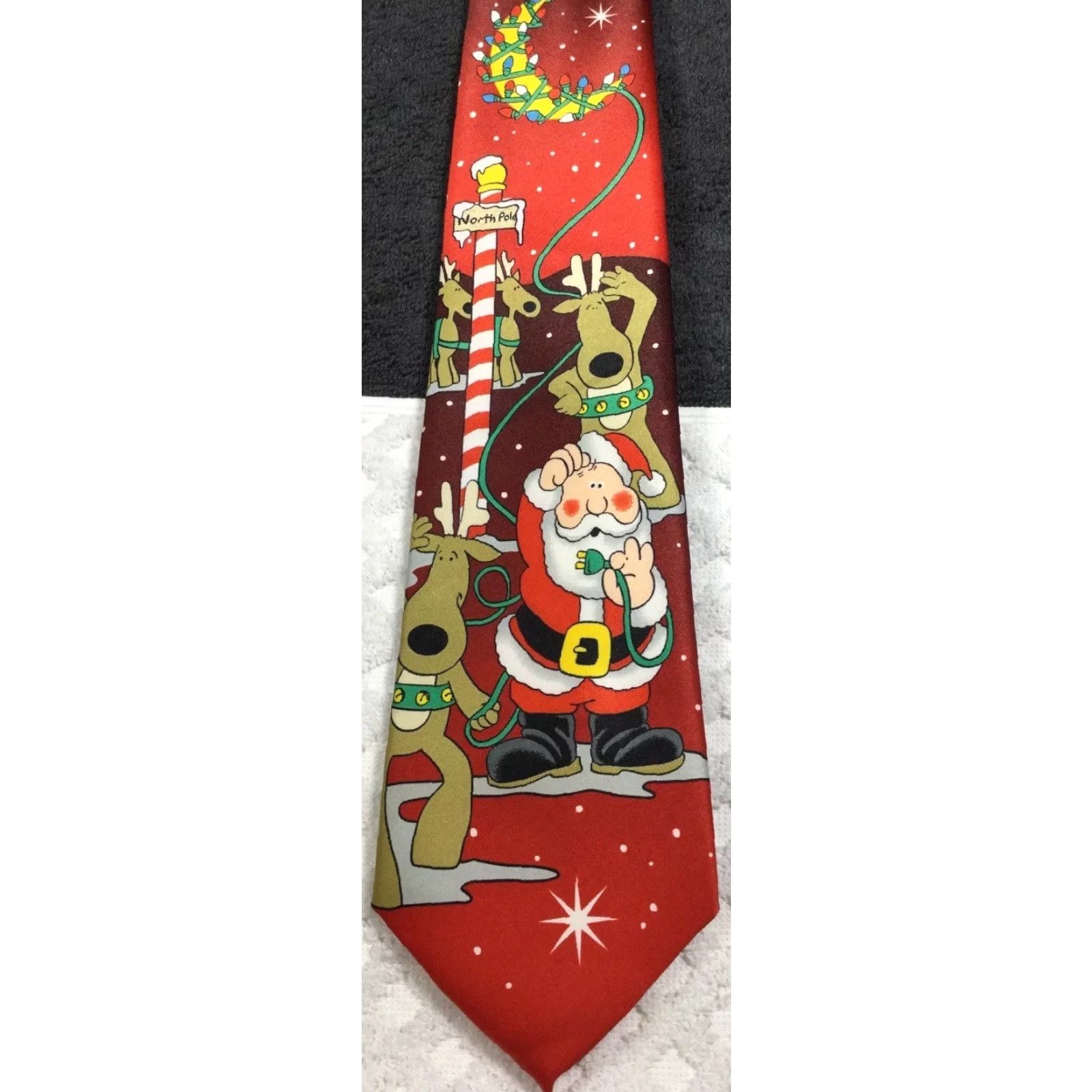 Poler Tie Tales Christmas Novelty Tie 58” Multicolor Santa Claus Reindeer Mens Size ONE SIZE - 2 Thumbnail