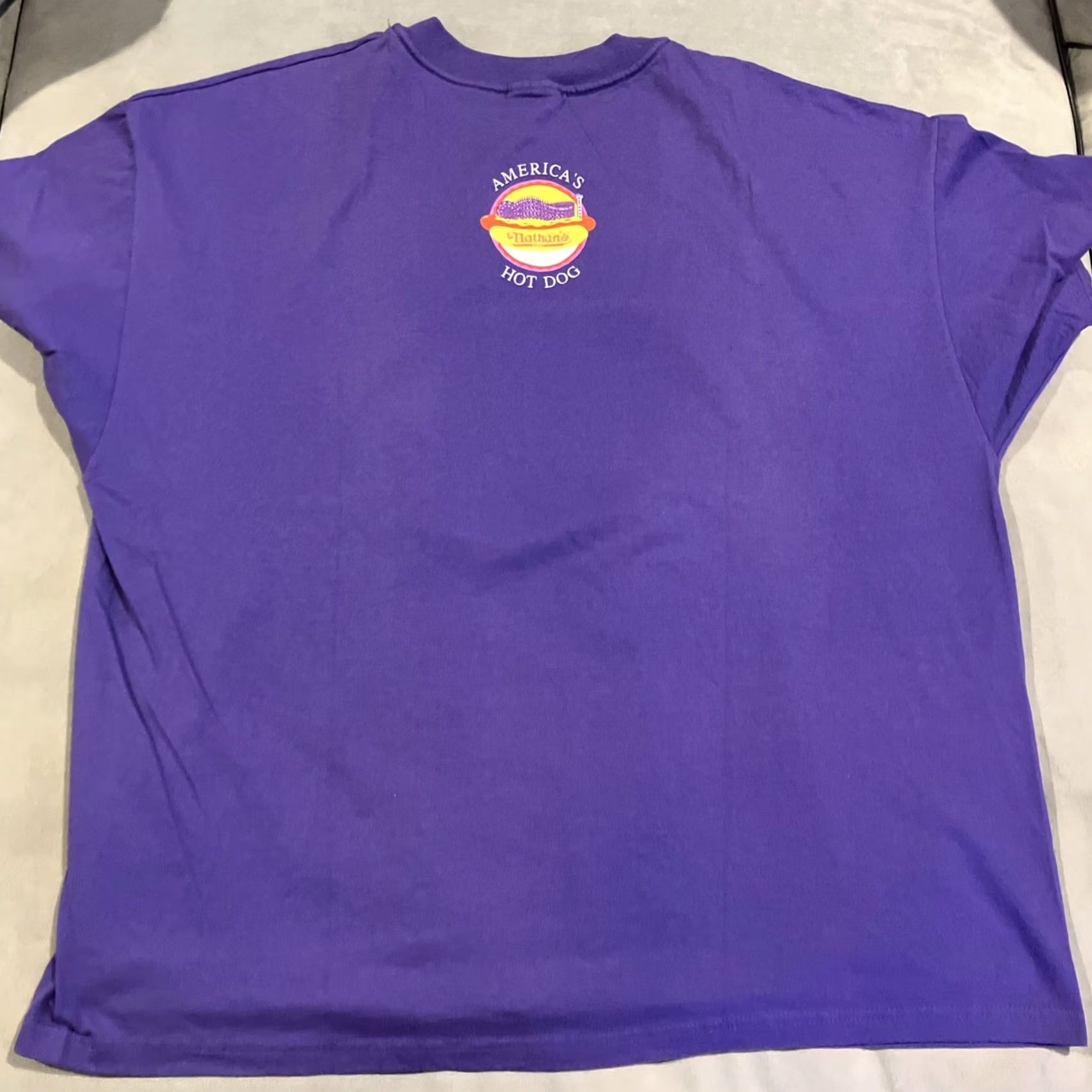 Hanes VINTAGE Hanes Nathan's Famous Hot Dogs Double-Sided T Shirt XXL Purple Men Reg Short Sleeve Crew Neck Graphic Print Dog Funny Size US XXL / EU 58 / 5 - 4 Thumbnail