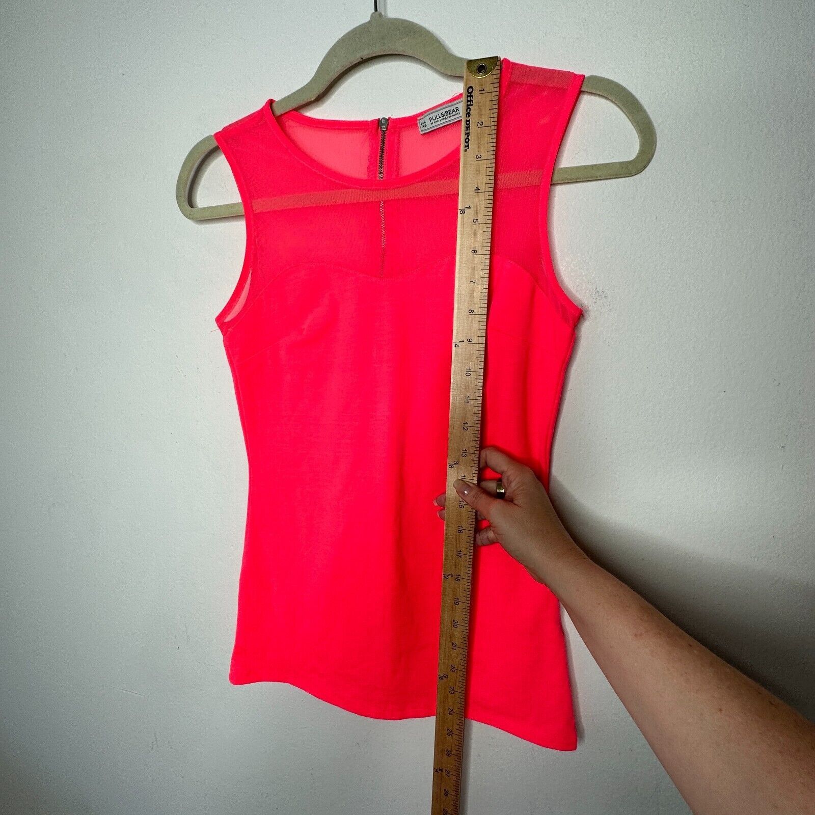 Pull & Bear Pull & Bear Bright Pink Sleeveless Cotton Sheer Mesh Top XS Size XS / US 0-2 / IT 36-38 - 10 Thumbnail