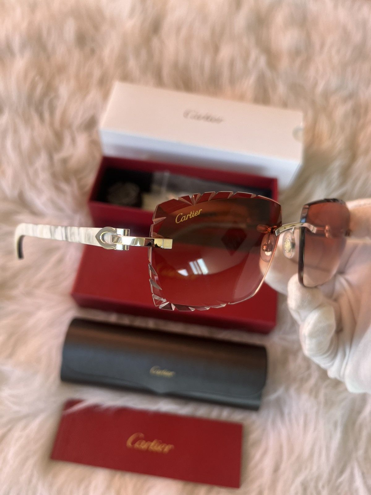 Cartier Cartier Buffalo Horn Platinum Diamond Cut Frames Sunglasses Size ONE SIZE - 1 Thumbnail