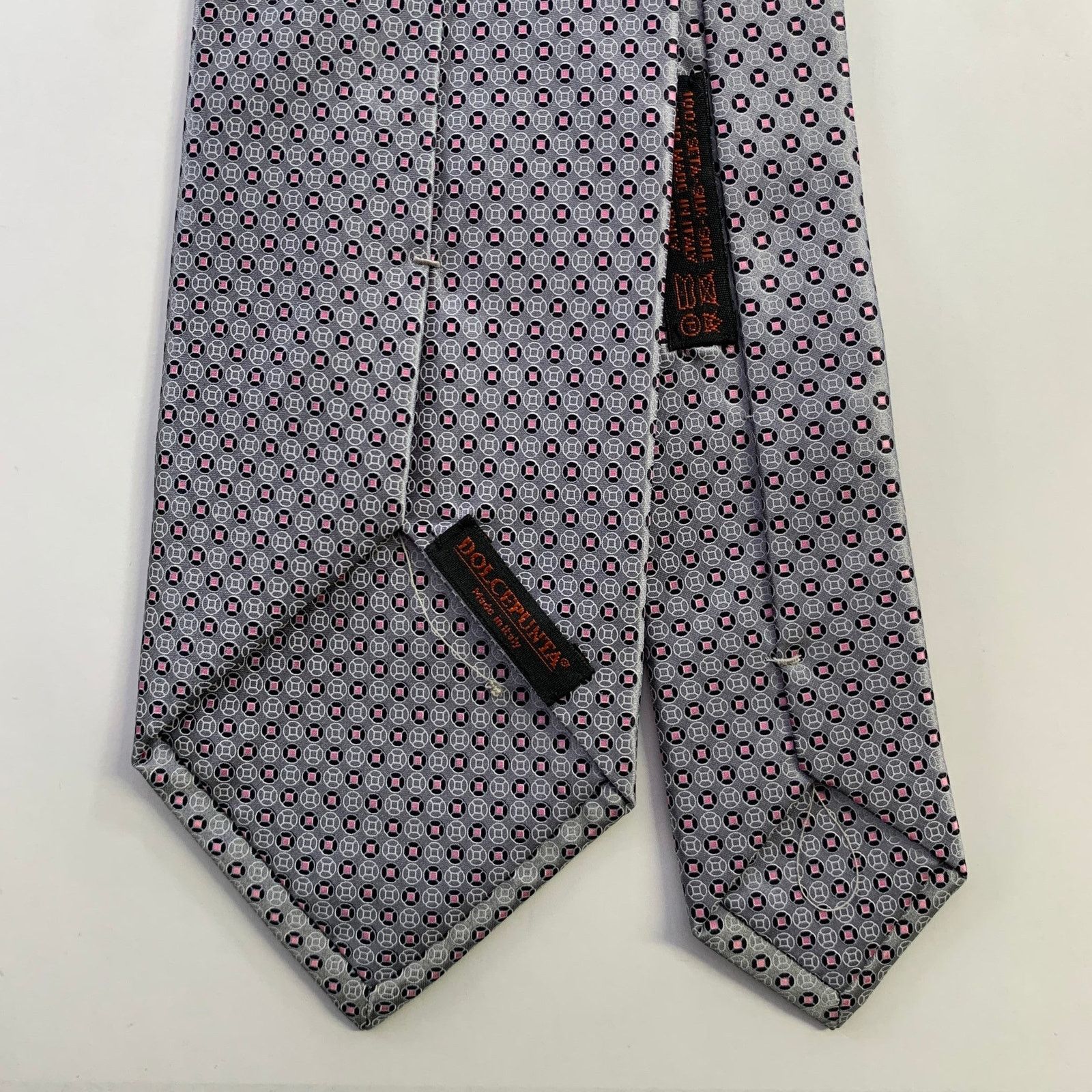 Dolcepunta DOLCEPUNTA Grey Blue Pink Polka Dot Silk Tie Size ONE SIZE - 2 Thumbnail