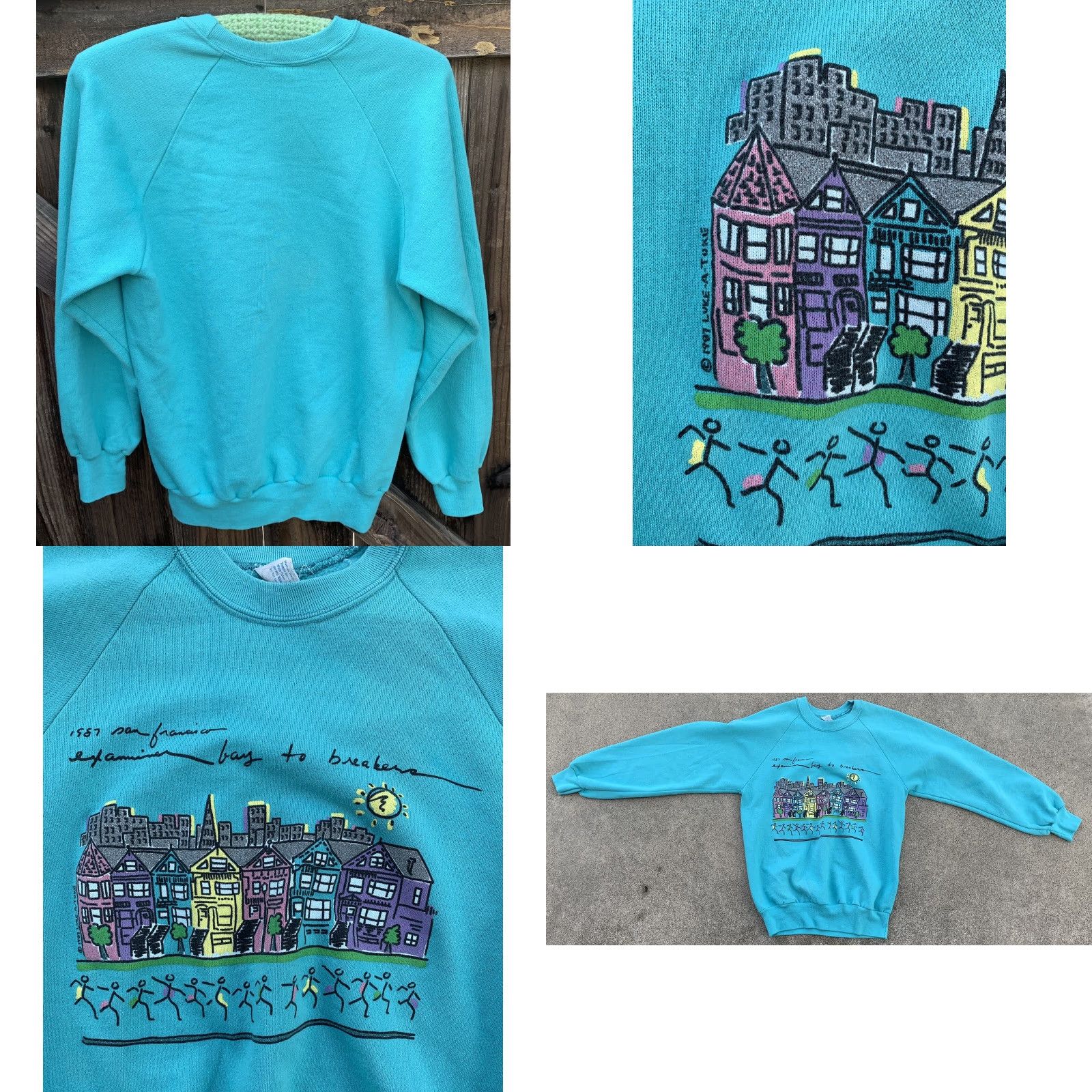 Anvil VINTAGE San Francisco Examiner bay to breakers Raglan Sweatshirt M 80s Blue Graphic Print Unisex Adults Sweatshirt Short Description: None Size US M / EU 48-50 / 2 - 9 Thumbnail