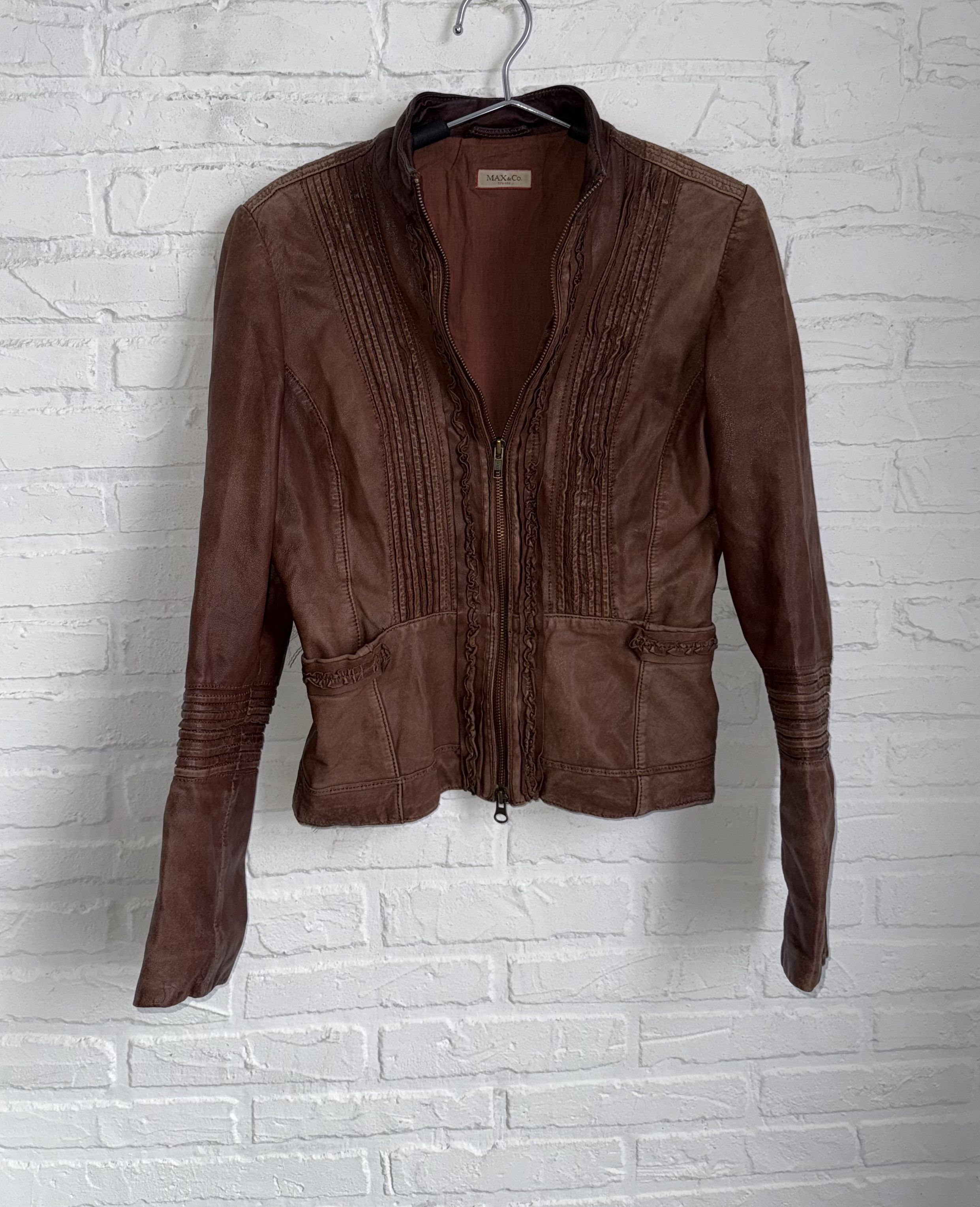 MAX&Co. Vintage Max Mara Max&CO brown leather biker jacket Size S / US 4 / IT 40 - 2 Thumbnail