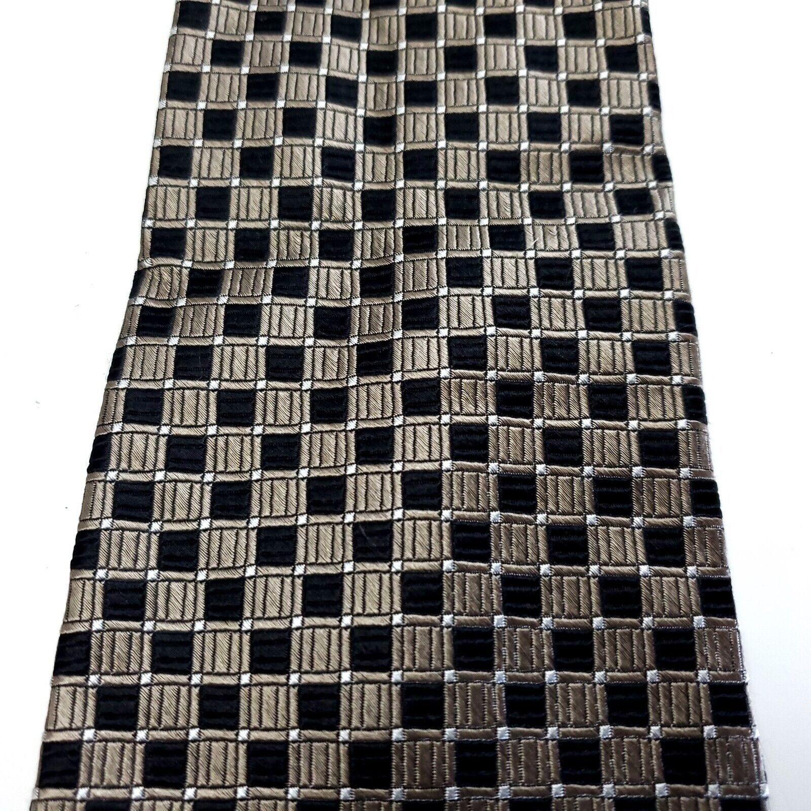 Chaps Chaps Woven Black Tan Geometric Silk Tie Short Size ONE SIZE - 2 Thumbnail