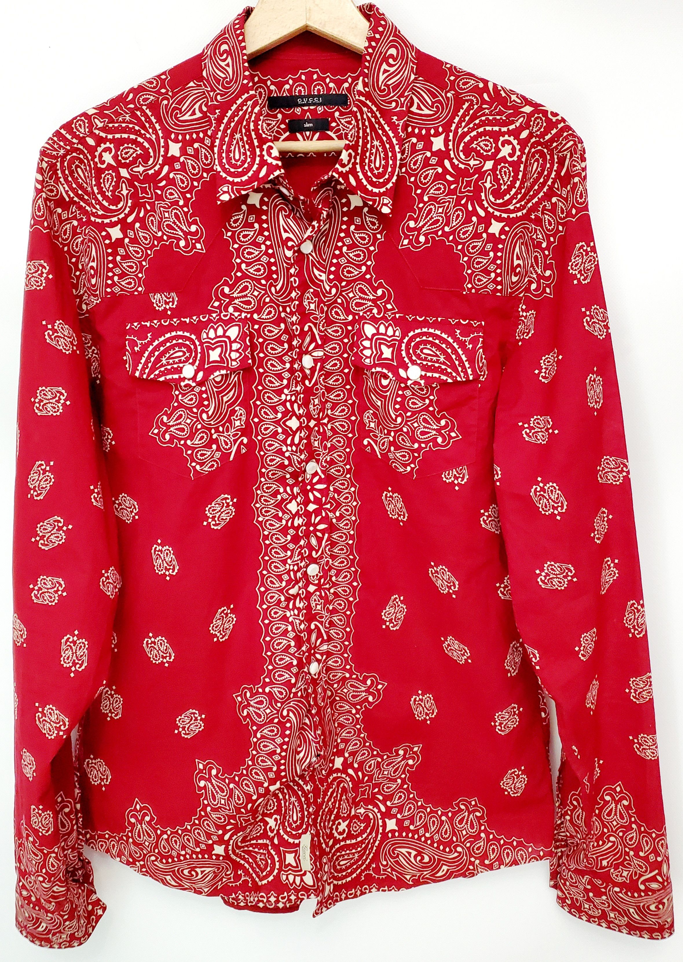 image of Gucci Red Paisley Bandana Mod Print Shirt Ideal Condition M, Men's (Size Medium)