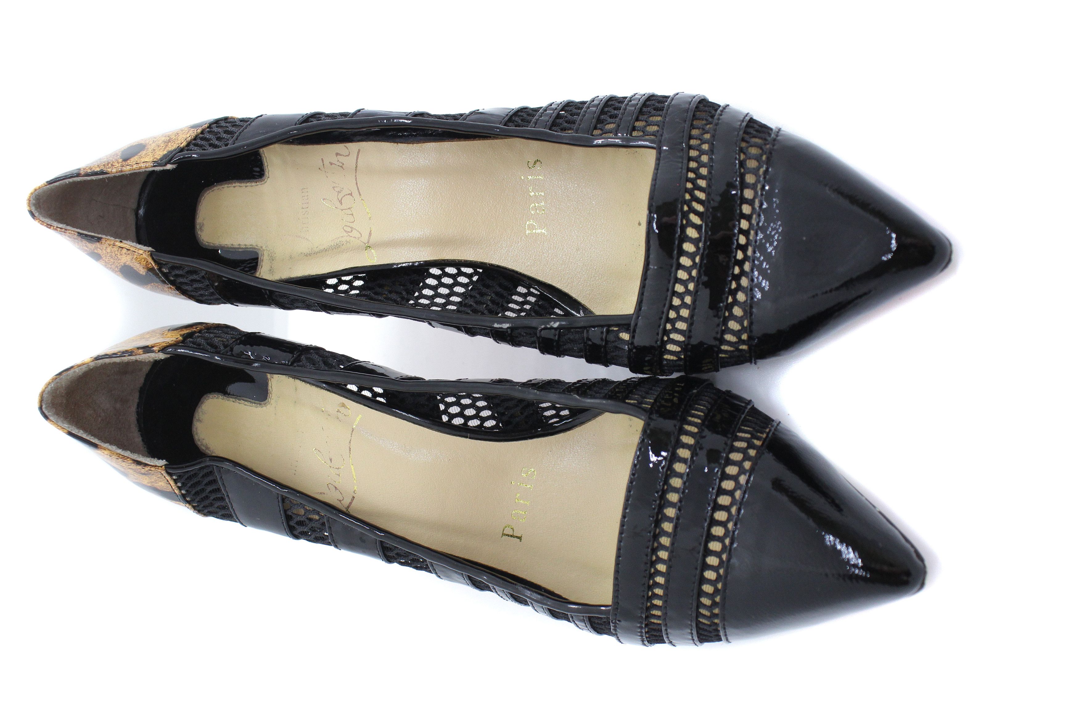 Christian Louboutin Leopard Mesh Patent Leather Heels Size US 7 / IT 37 - 4 Thumbnail