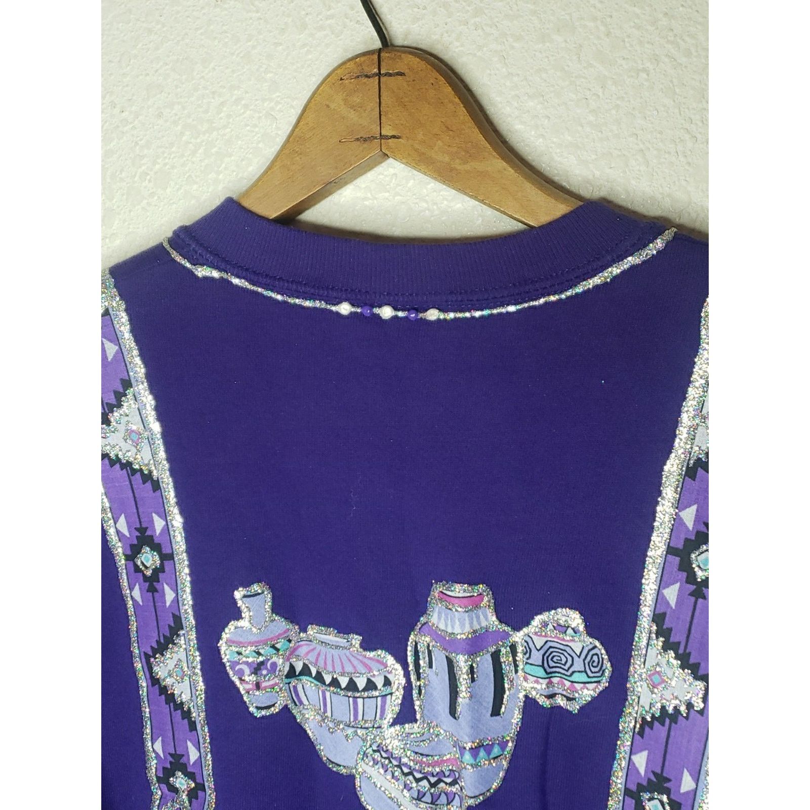 Jerzees Vtg 80s Native American Feathers Sparkle Southwestern MEDIUM Size US M / EU 48-50 / 2 - 19 Thumbnail