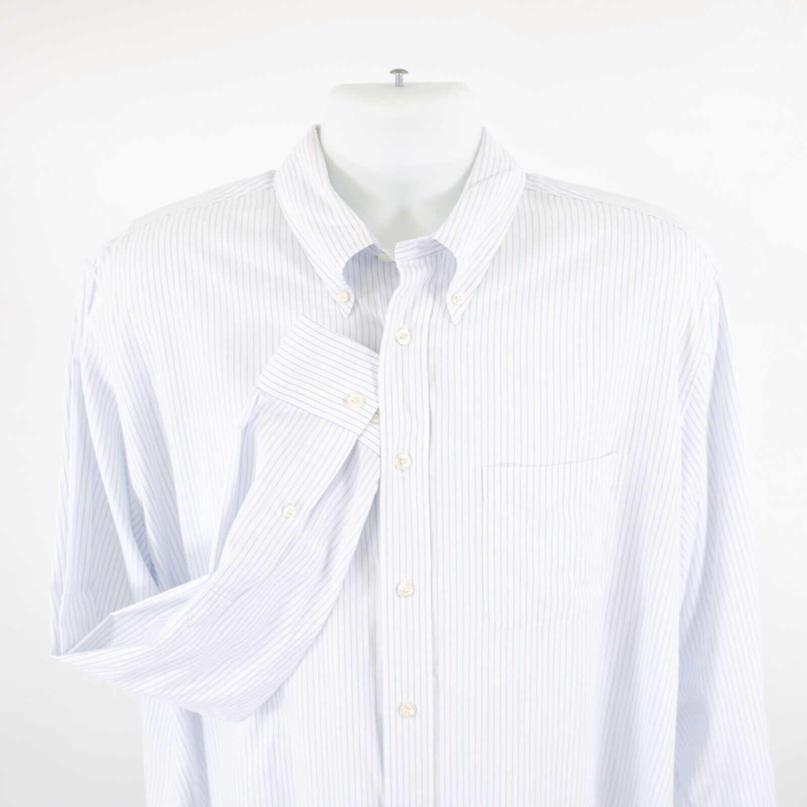 Brooks Brothers Brooks Brothers 346 White Blue Striped Slim Fit XL Button D Size US XL / EU 56 / 4 - 1 Thumbnail