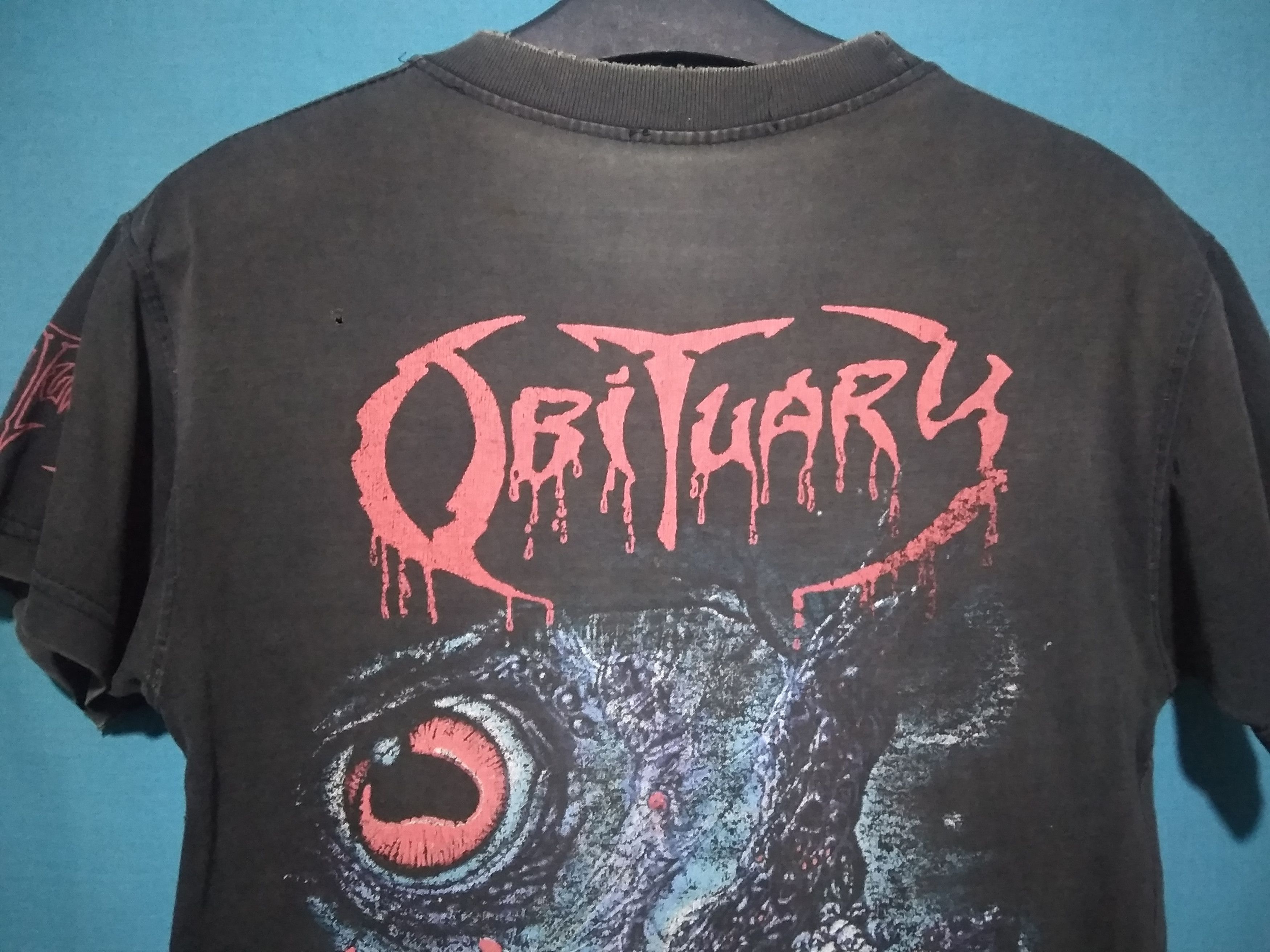 Band Tees Sick Rare Vtg OBITUARY cause of death thrashed faded Size US XS / EU 42 / 0 - 5 Thumbnail
