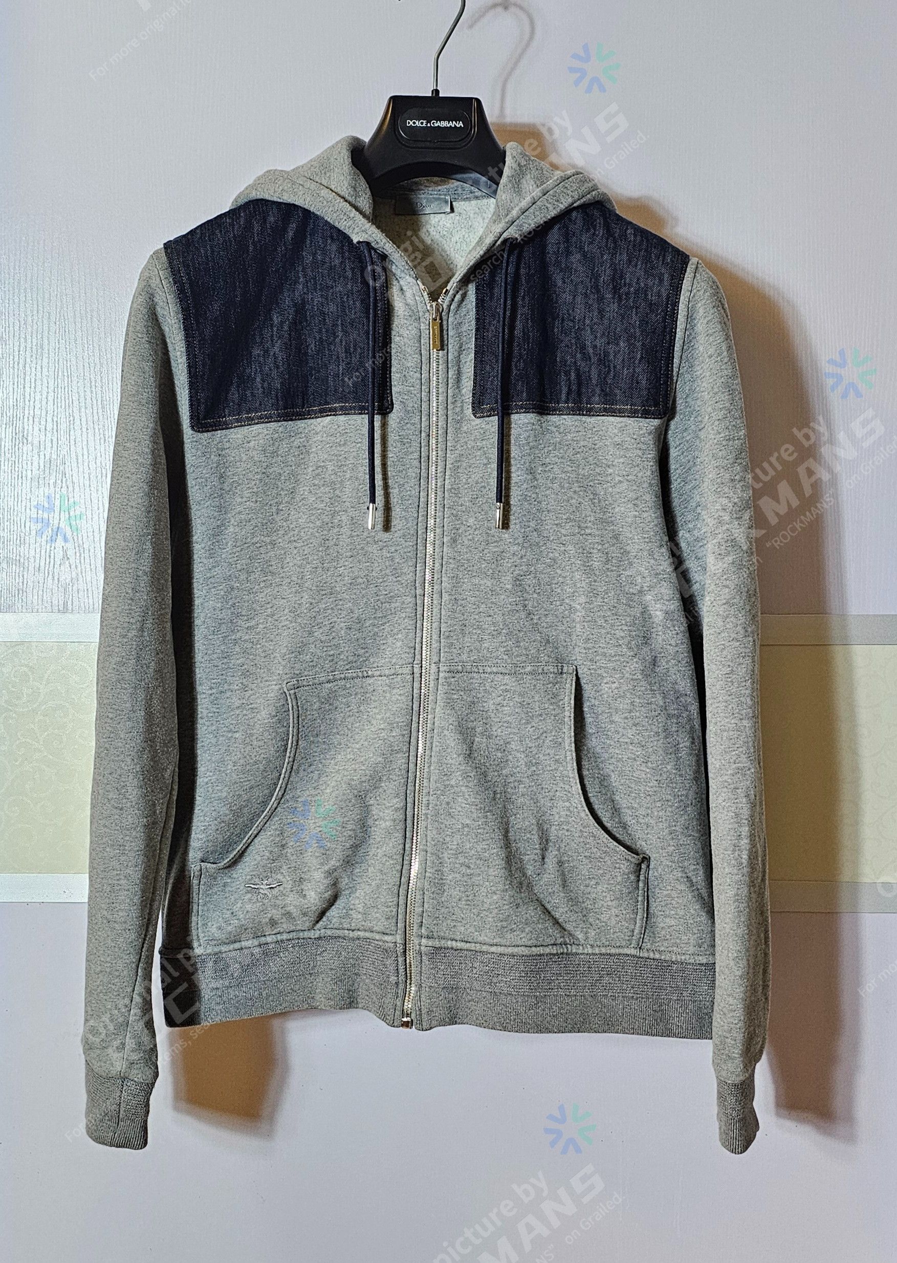 Dior Gray Denim Patchwork Zip Hoodie Sweatshirts Sizes M