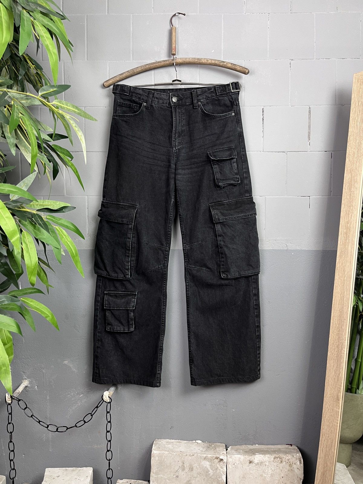 Designer 8 POCKETS BONDAGE CARGO FADED HEAVY DENIM PANTS - 3253 Size US 31 - 1 Thumbnail