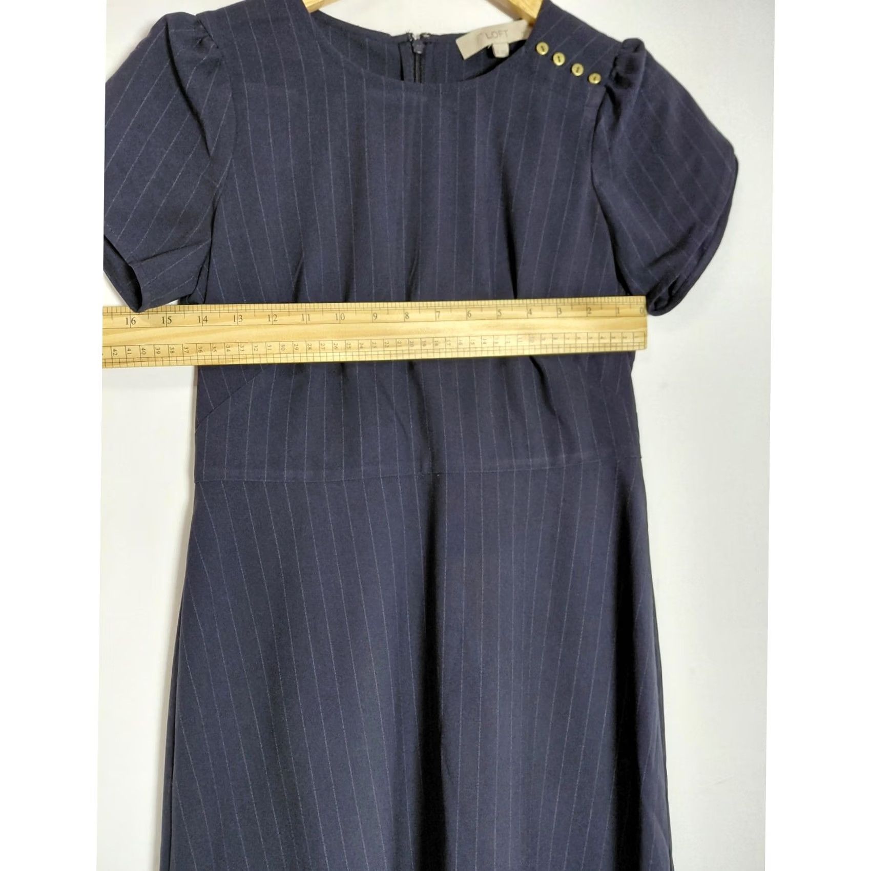 Vintage LOFT PETITES Dress Womens 2P Navy Petite Striped Knit Short Sleeve Women Size Size 26" / US 2 / IT 38 - 5 Thumbnail