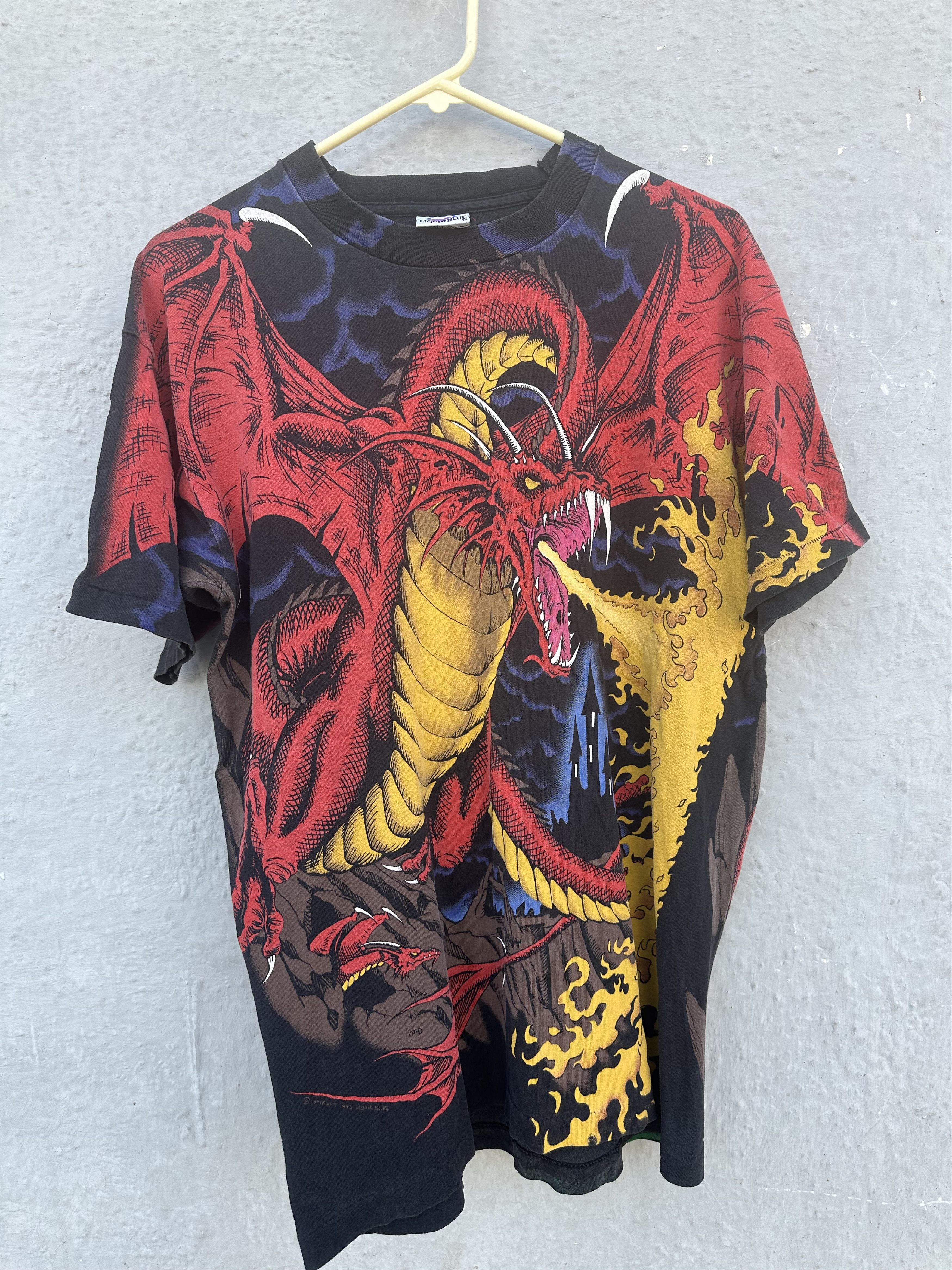 🔥 Rare 1993 Liquid Blue Dragon vs Knight Vintage T-Shirt