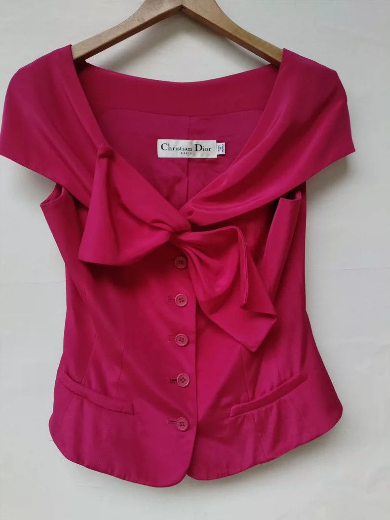 Dior Rose-red silk bow short sleeves