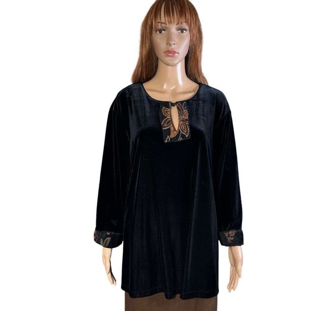Other Vintage Fenini Black Velvet 3/4 Sleeve Top Size 2X Size XXL / US 16-18 / IT 52-54 - 1 Thumbnail