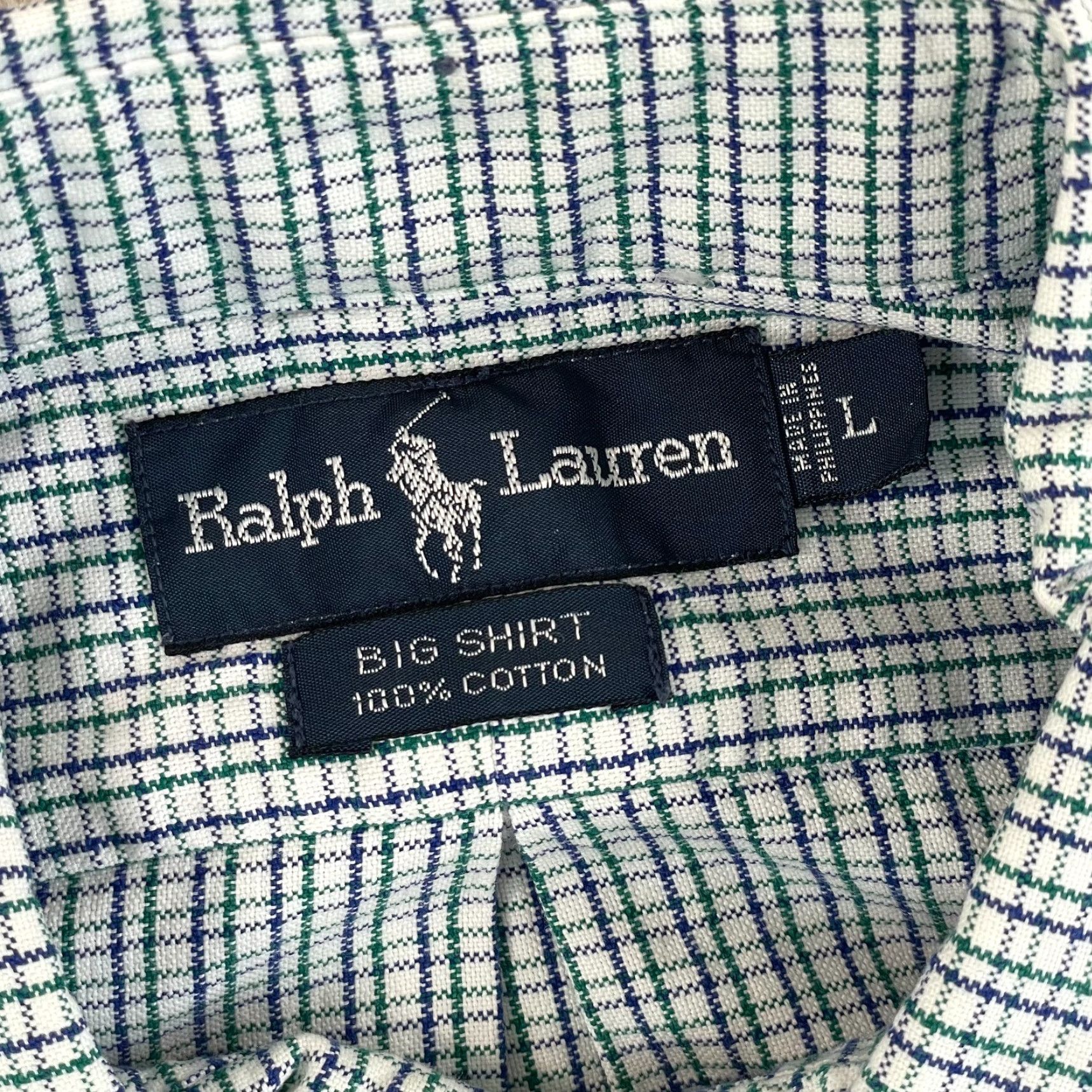 VINTAGE Polo Ralph Lauren Oxford BIG SHIRT Men Large Blue Green Plaid Pony Preppy Shirt