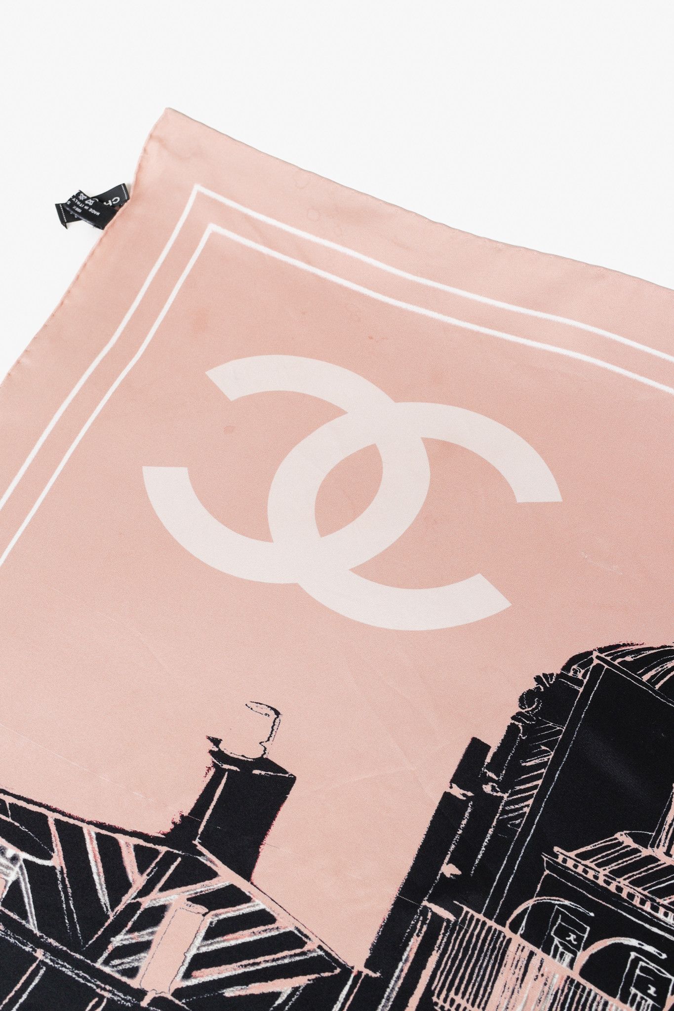 Chanel Chanel Dusty Rose & Black CC Cityscape-Print Silk Scarf Size ONE SIZE - 3 Thumbnail