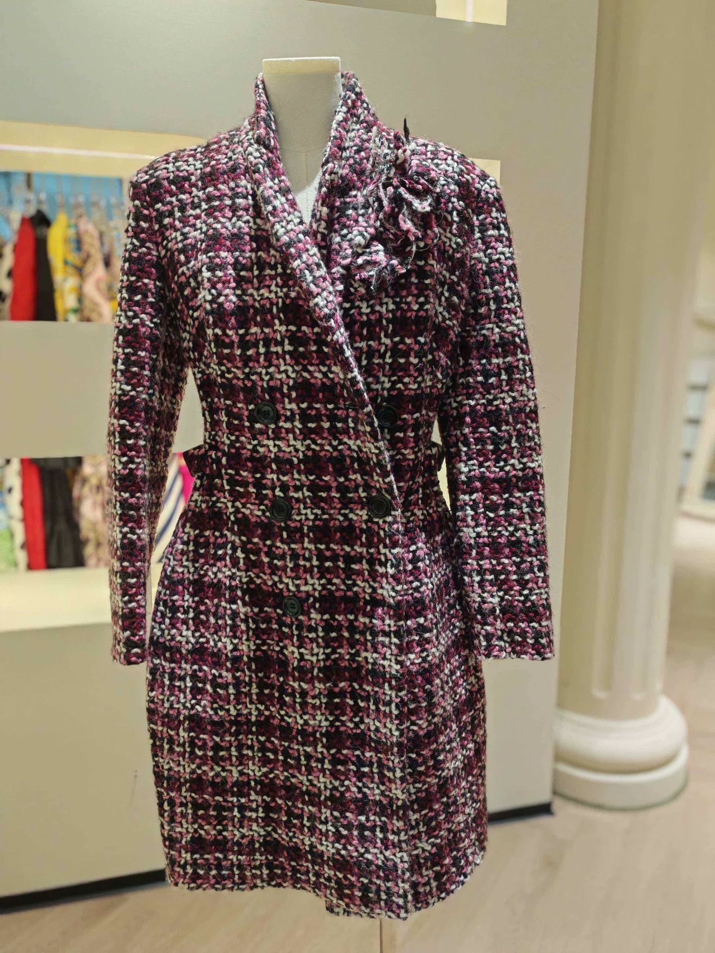 Ermanno Scervino Ermanno Scervino Pink Tweed Coat Size S / US 4 / IT 40 - 1 Thumbnail