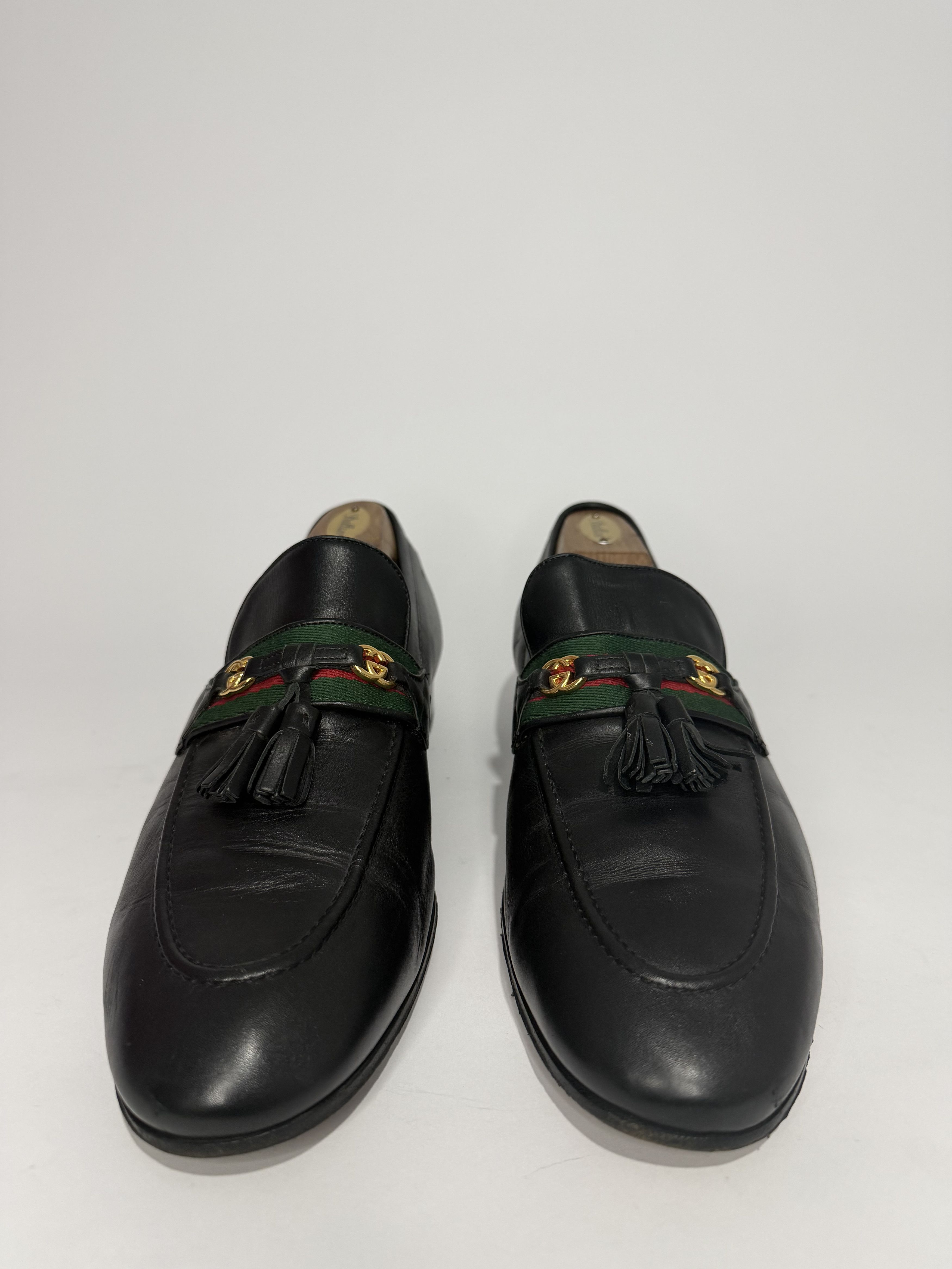 Gucci Gucci Black Leather Web GG Detailed Tassel Loafers Size US 10 / EU 43 - 2 Thumbnail