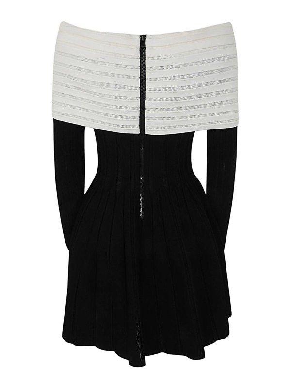 Balmain o1y0525 Mini Dress in Black/Off-White Size M / US 6-8 / IT 42-44 - 3 Thumbnail