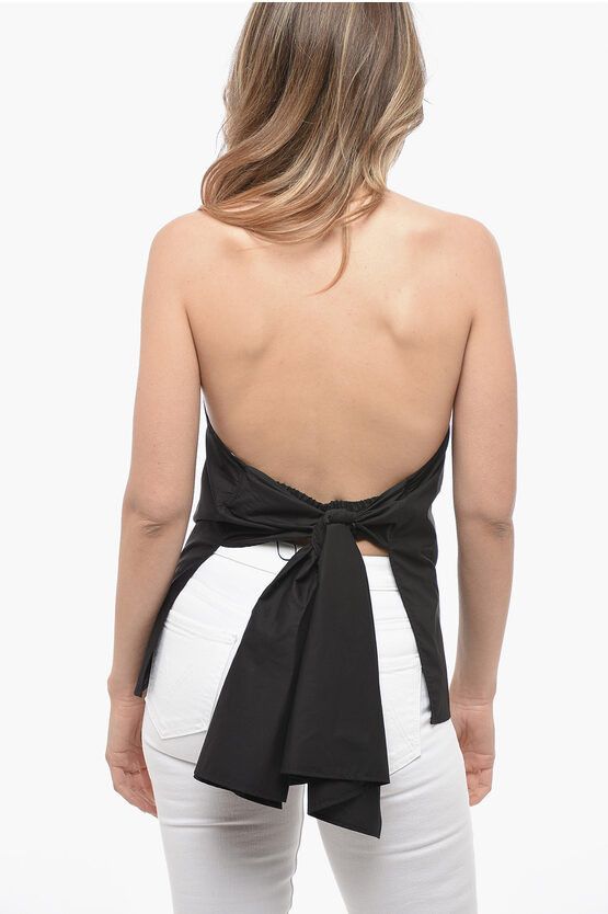 MSGM og1mm0724 Bare Back Halter Neck Shirt in Black Size M / US 6-8 / IT 42-44 - 2 Thumbnail