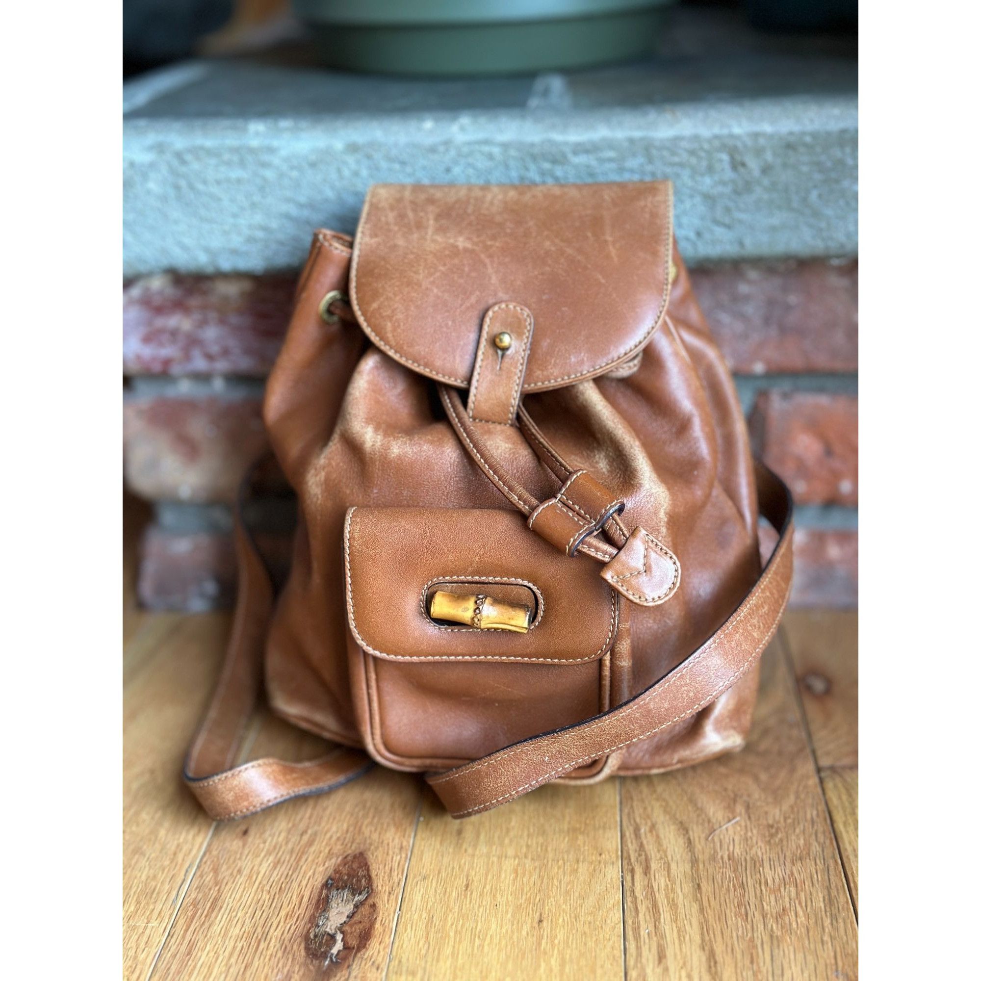 Gucci AUTH GUCCI BAMBOO BACKPACK BROWN LEATHER - Z0940 Size ONE SIZE - 1 Thumbnail