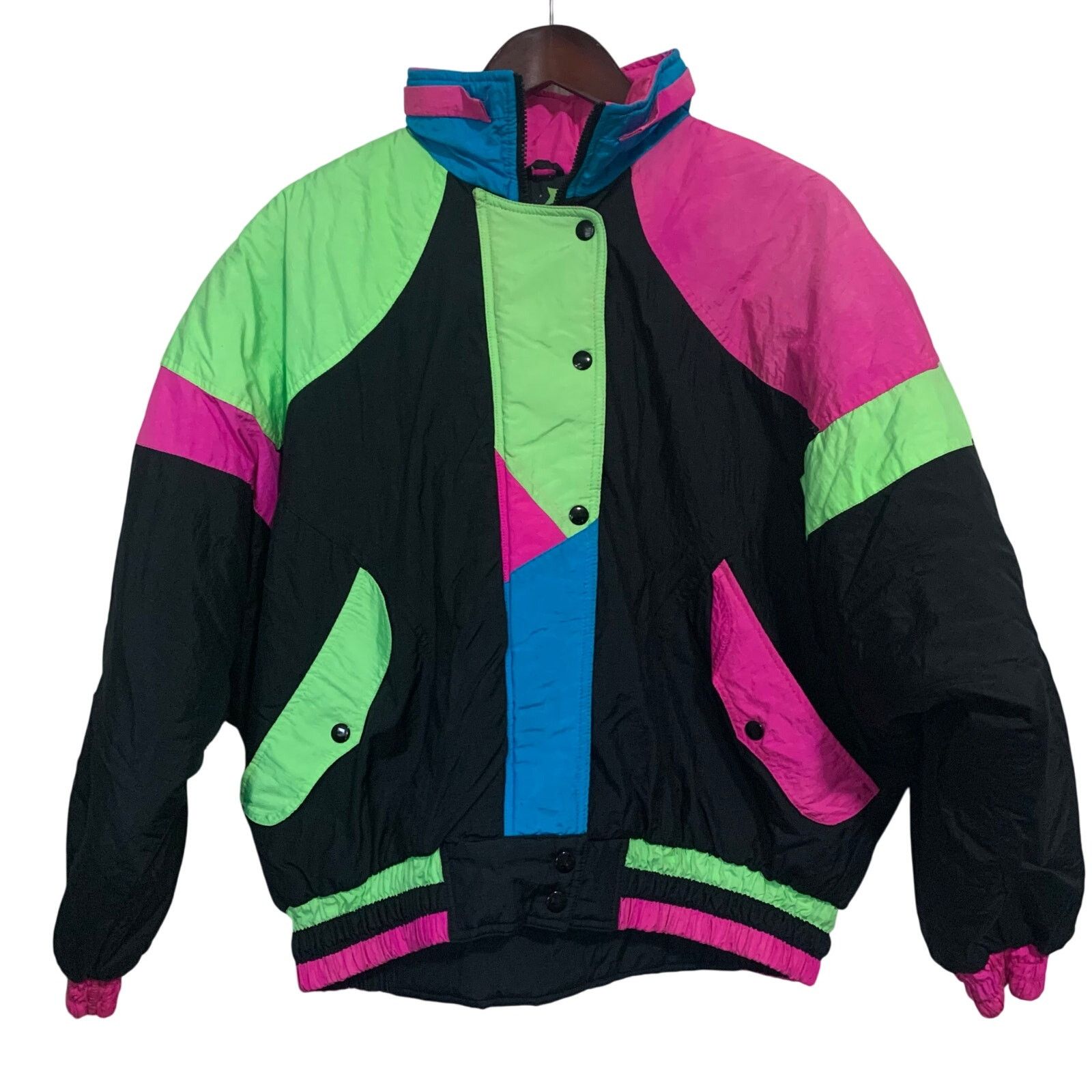 Manteau Ski Vintage East West - Taille S - Couleurs Néon Rétro - Matière Nylon - Occasion Bon état