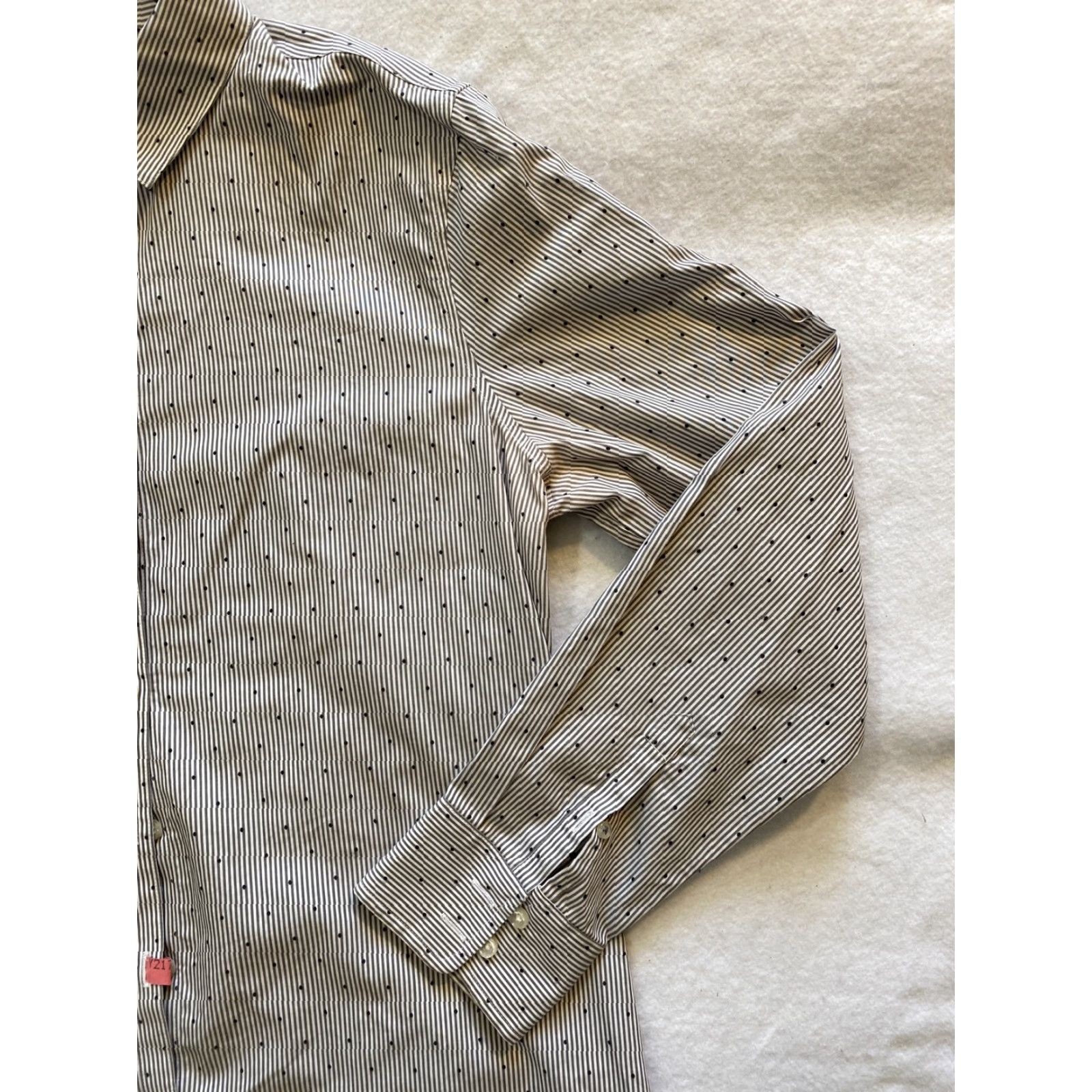 Lands' End Lands’ End Button Shirt Women’s Size 10 Cotton Gray Striped / 15-34 Button-Down Collared Long Sleeve Casual Shirt, 100% Cotton, Regular Fit, Women Size L / US 10 / IT 46 - 3 Thumbnail