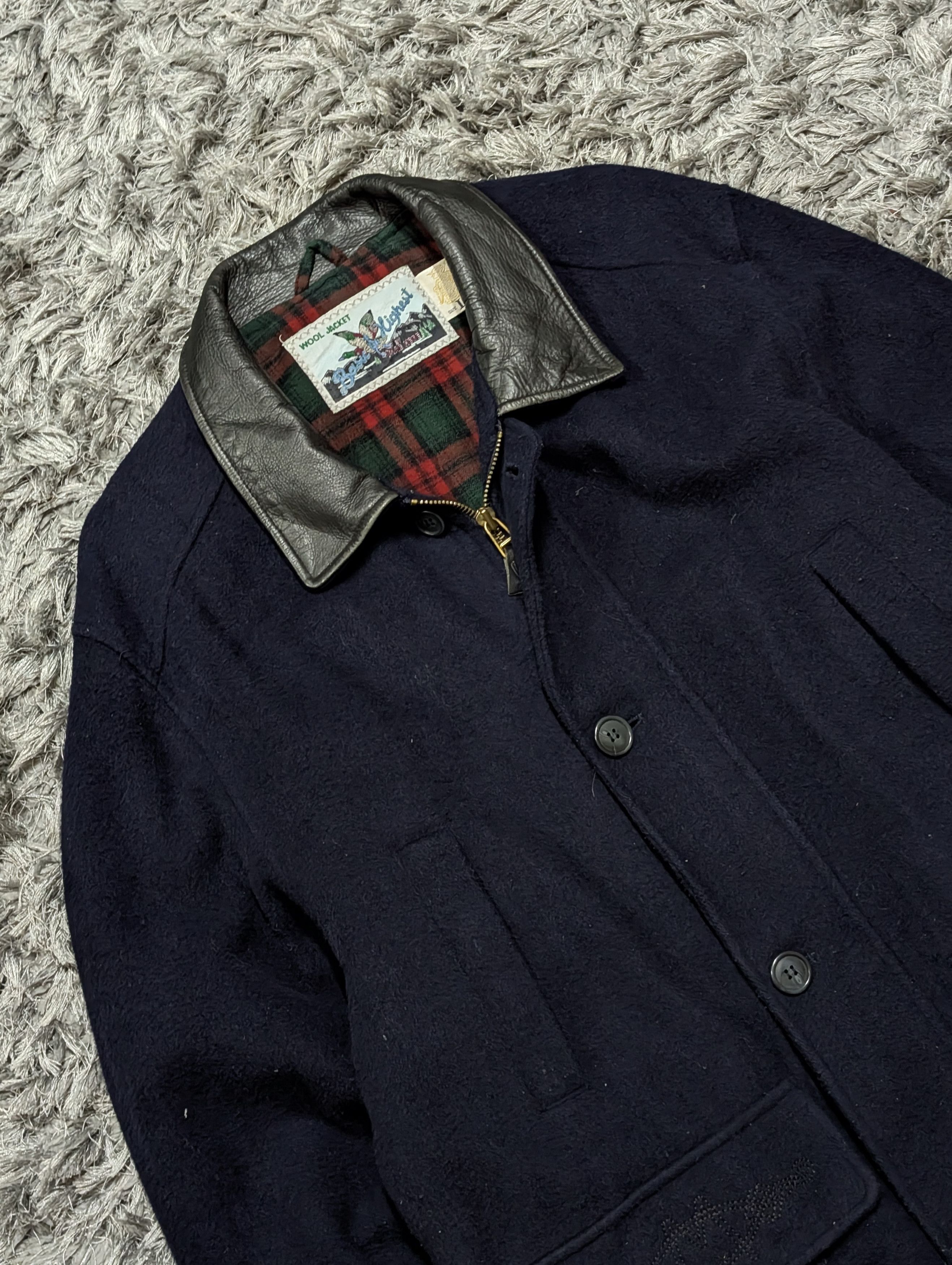 Genuine Leather Vintage Machope Wool Jacket Leather Collar Winter Coat Size US L / EU 52-54 / 3 - 4 Thumbnail