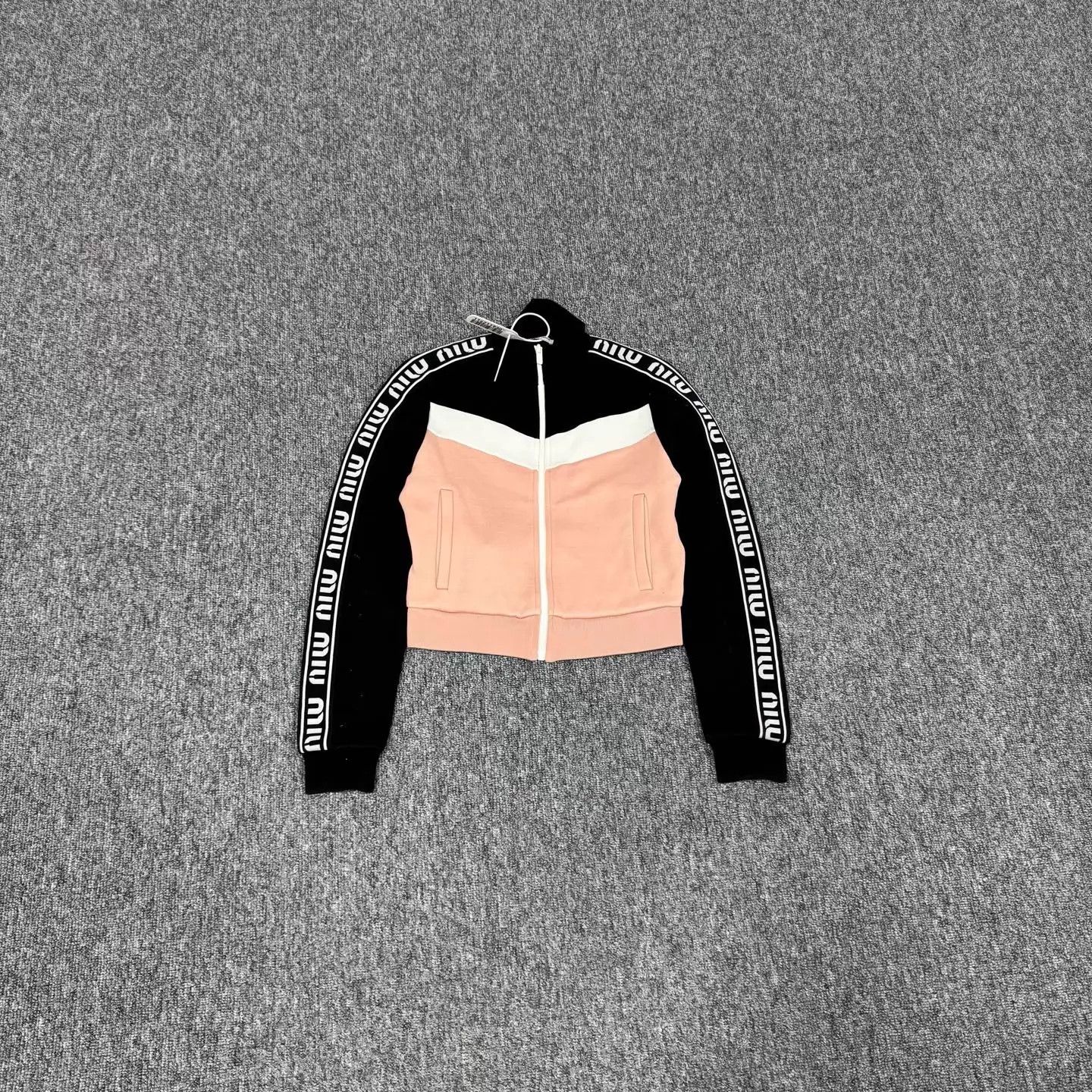 Miu Miu MIU MIU Black & Pink Colorblocked Stand Collar Track Jacket Size XS / US 0-2 / IT 36-38 - 1 Thumbnail