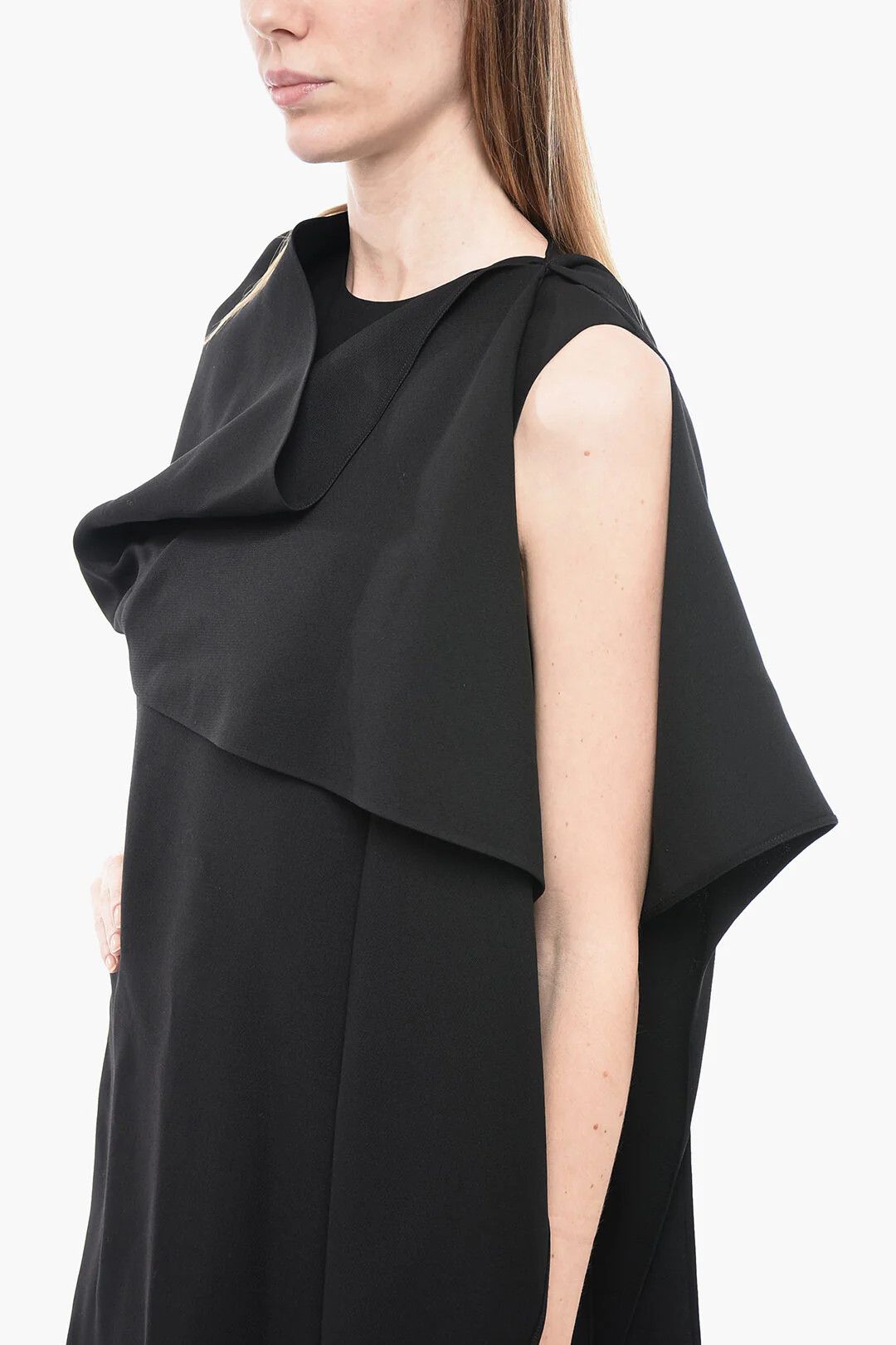 Valentino og1mm0426 Wool-Blend Cape Dress in Black Size S / US 4 / IT 40 - 3 Thumbnail