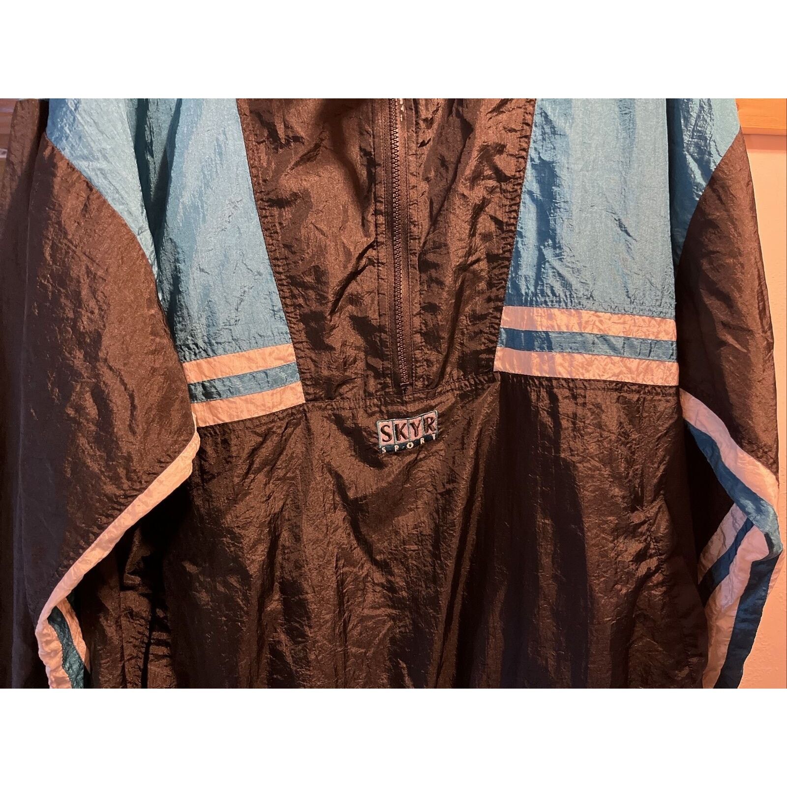 The Unbranded Brand Skyr VTG Men’s XL Black Blue 1/2 Zip LS Nylon Poly Jacket Size US XL / EU 56 / 4 - 10 Thumbnail