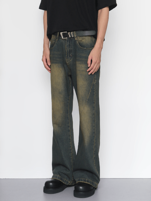 Japanese Brand Retro distressed men's loose all-match straight flared jeans Size US 32 / EU 48 - 3 Thumbnail