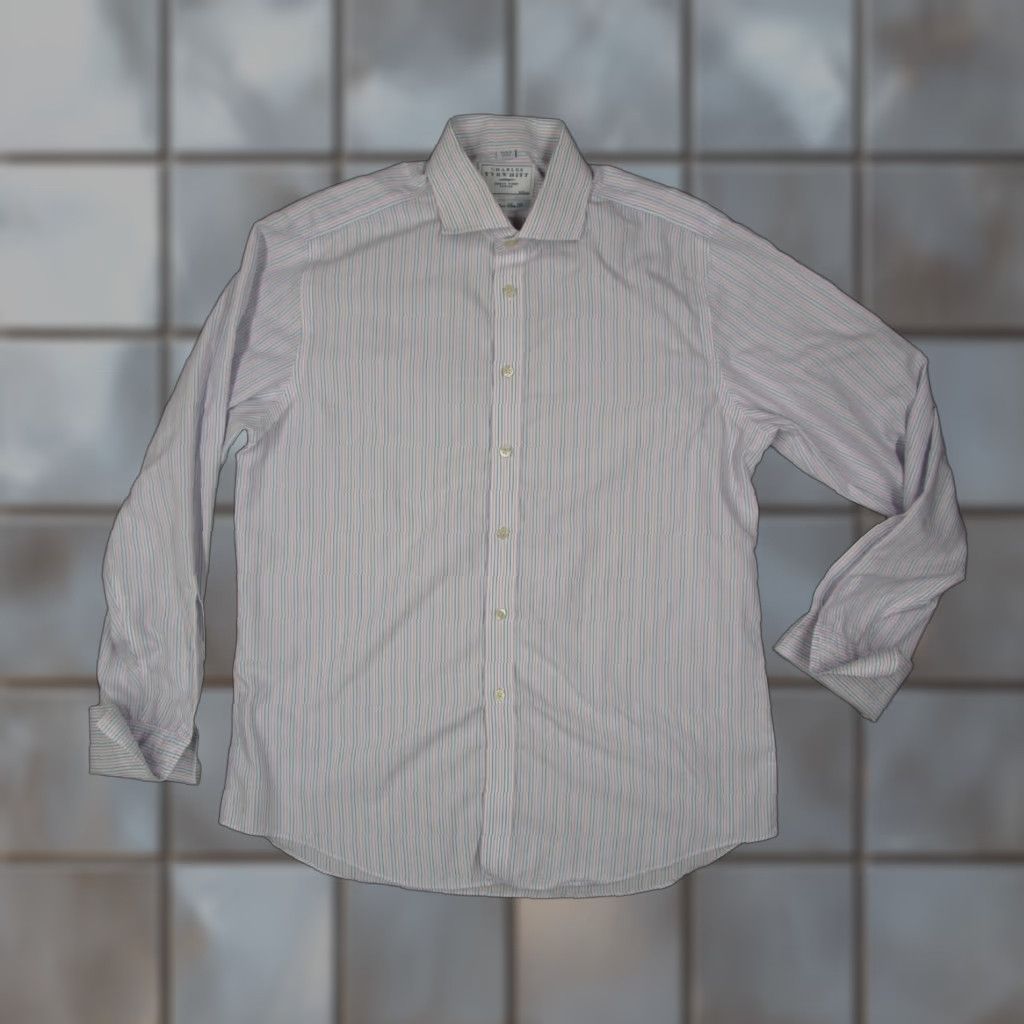 Charles Tyrwhitt CHARLES TYRWHITT Dress Shirt Slim Fit 34 16.5 Blue Striped French Cuff Non-Iron Mens Size 34R - 1 Thumbnail