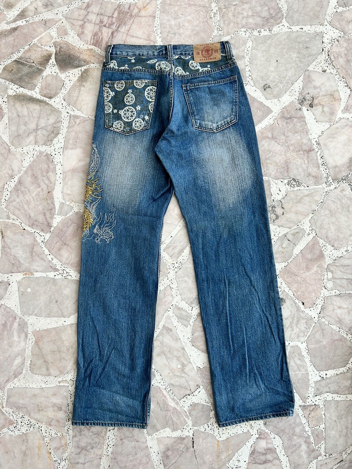 Japanese Brand Japan Denim Embroidered Gold Dragon Vintage Denim Size US 29 - 2 Thumbnail