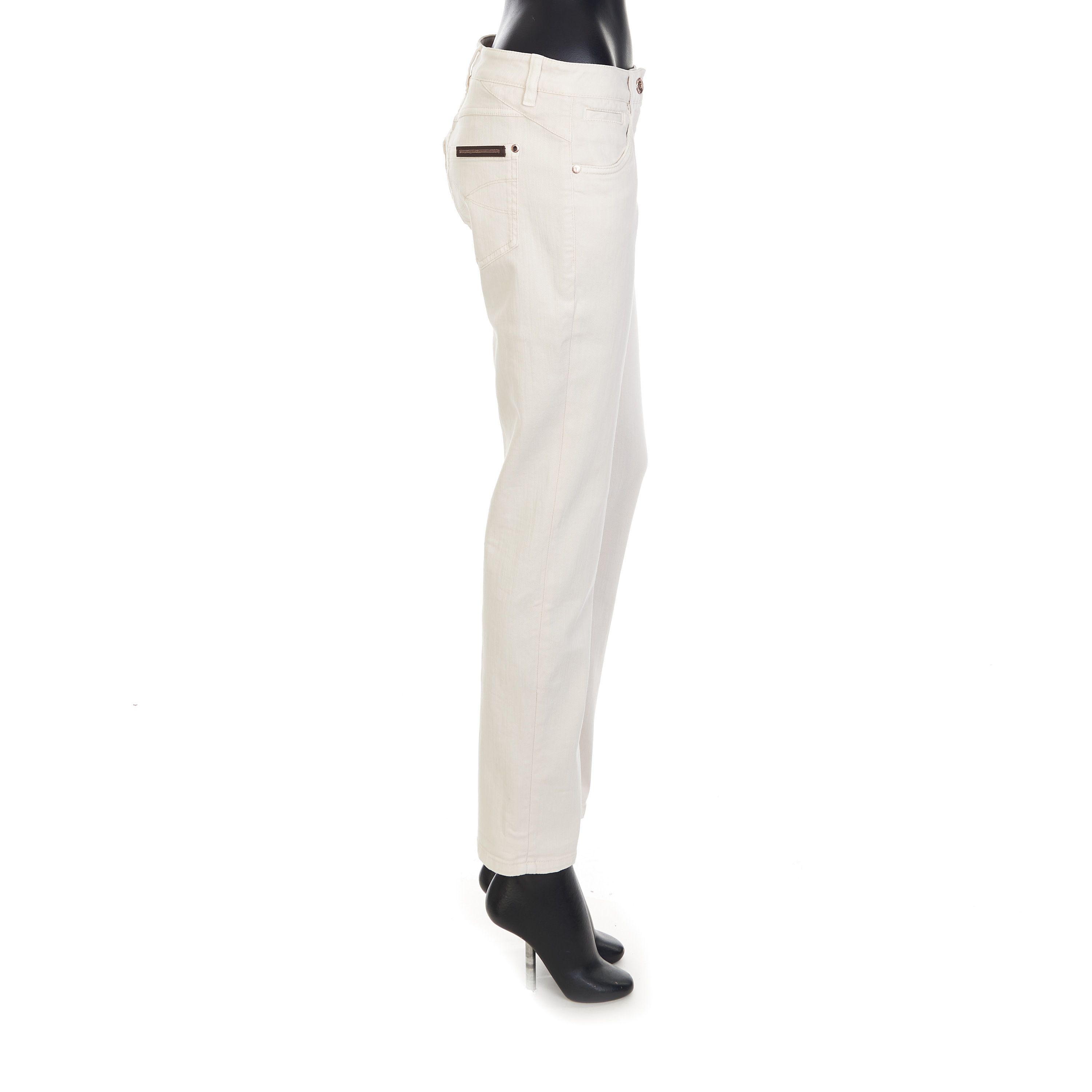 Brunello Cucinelli White Stretch Dyed Denim Five-Pocket Trousers Size 32" / US 10 / IT 46 - 6 Thumbnail