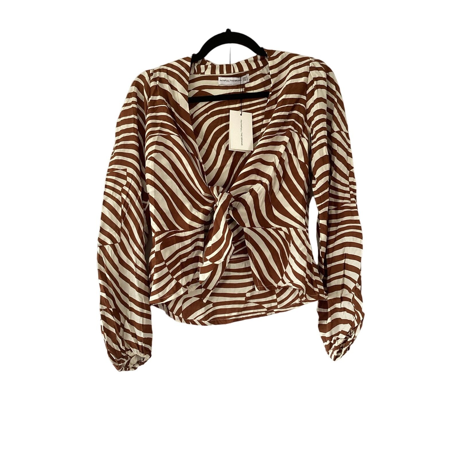 FAITHFULL NWT Faithfull The Brand Tie Blouse Brown White Print Sz 4 Size S / US 4 / IT 40 - 5 Thumbnail