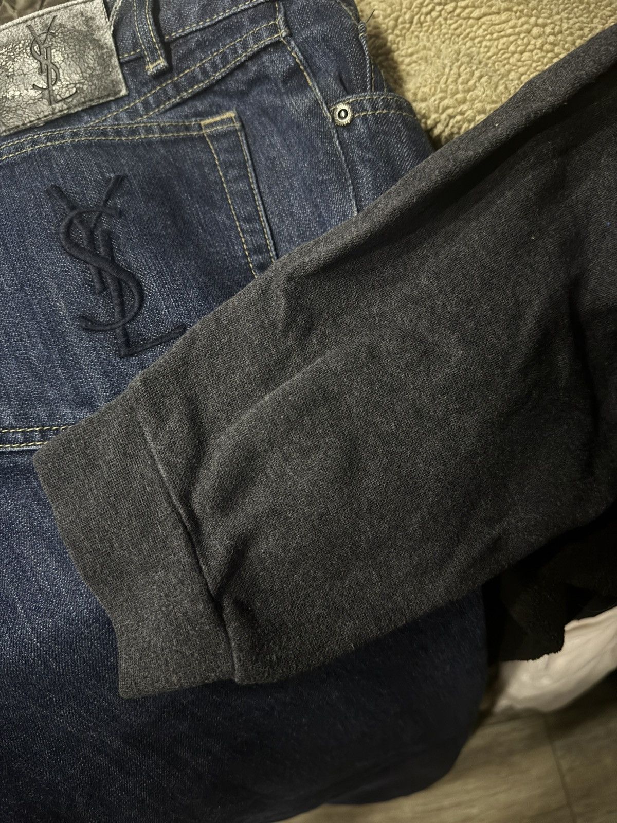 Yves Saint Laurent 90s YSL Sweatshirt 1/4 Quarter Zip Grey Vintage Sweater Size US XXL / EU 58 / 5 - 15 Thumbnail