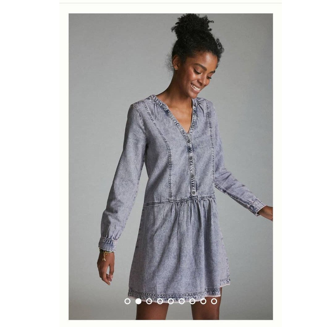 Anthropologie PILCRO Lorelei Tunic Dress $148 SIZE 2 Lavender Henley Style Size XS / US 0-2 / IT 36-38 - 3 Thumbnail