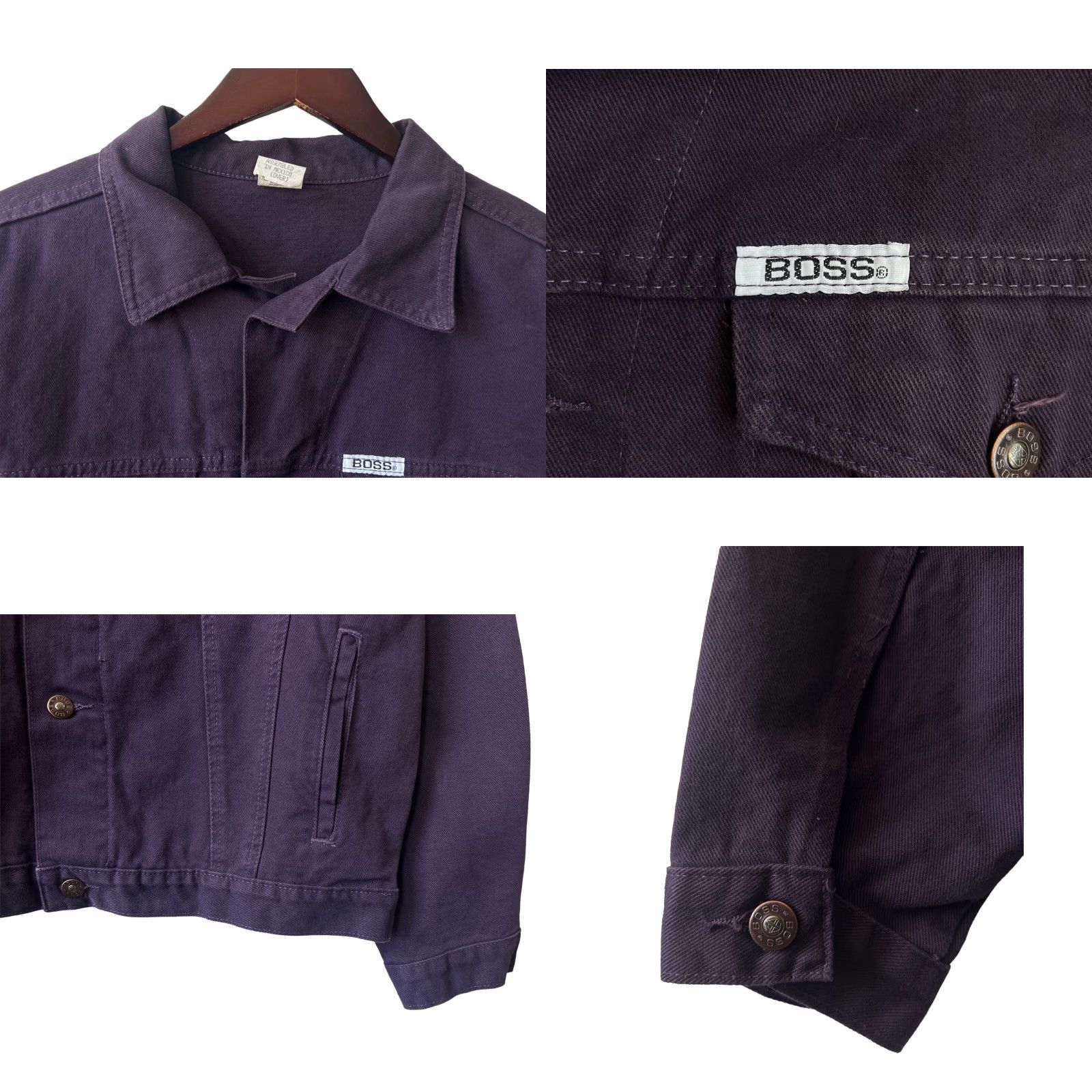Vintage VINTAGE Boss Denim Jacket Mens M Purple 90s Deadstock NWT Side Pockets Embossed Back Logo 25.5” Long 23” Across 23” Shoulder to Hem Size US 31 - 8 Thumbnail