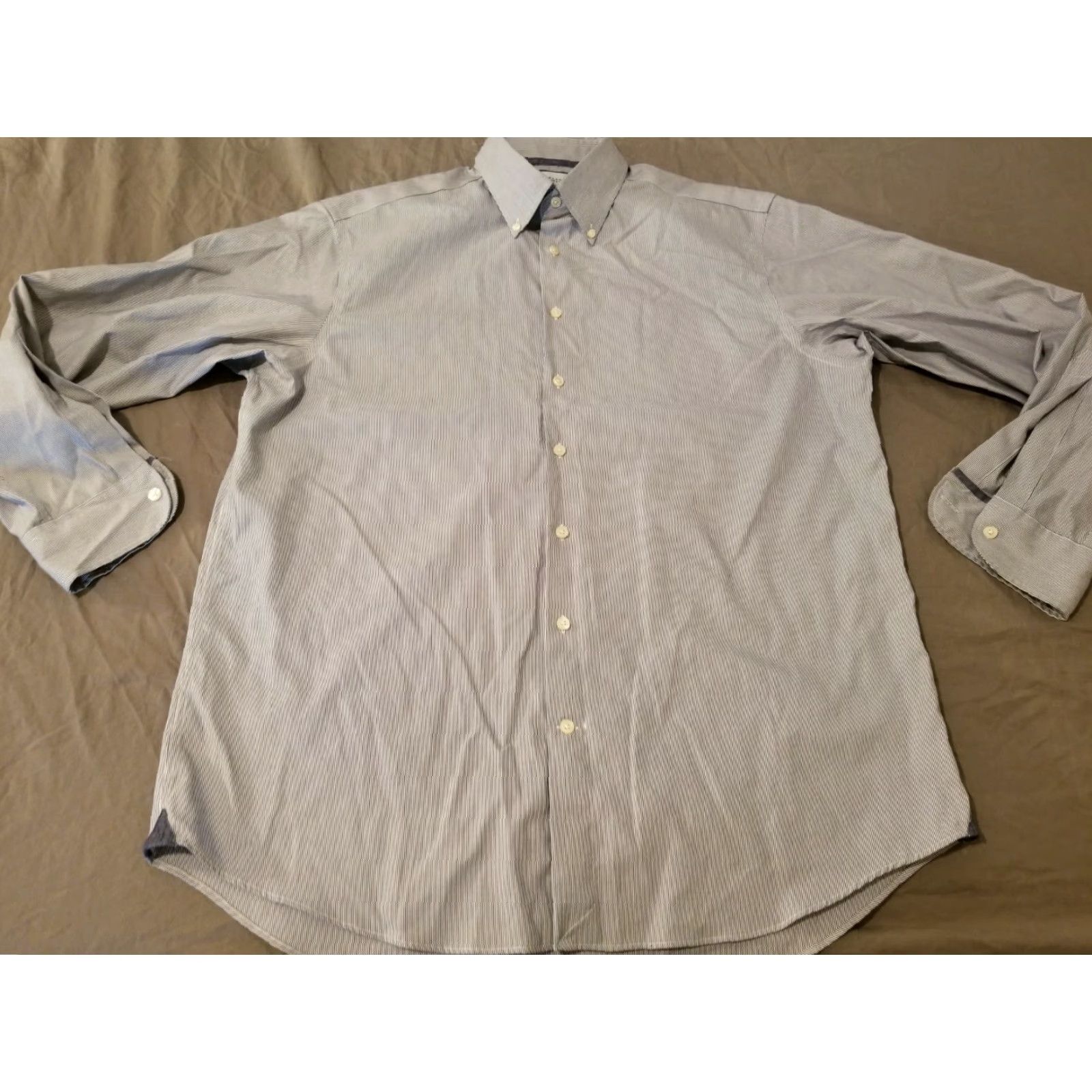 Charles Tyrwhitt Mens Charles Tyrwhitt Dress Shirt 17 35 Gray Stripes Button Cotton Shirt Mens Regular Color Gray Size 46R - 2 Thumbnail