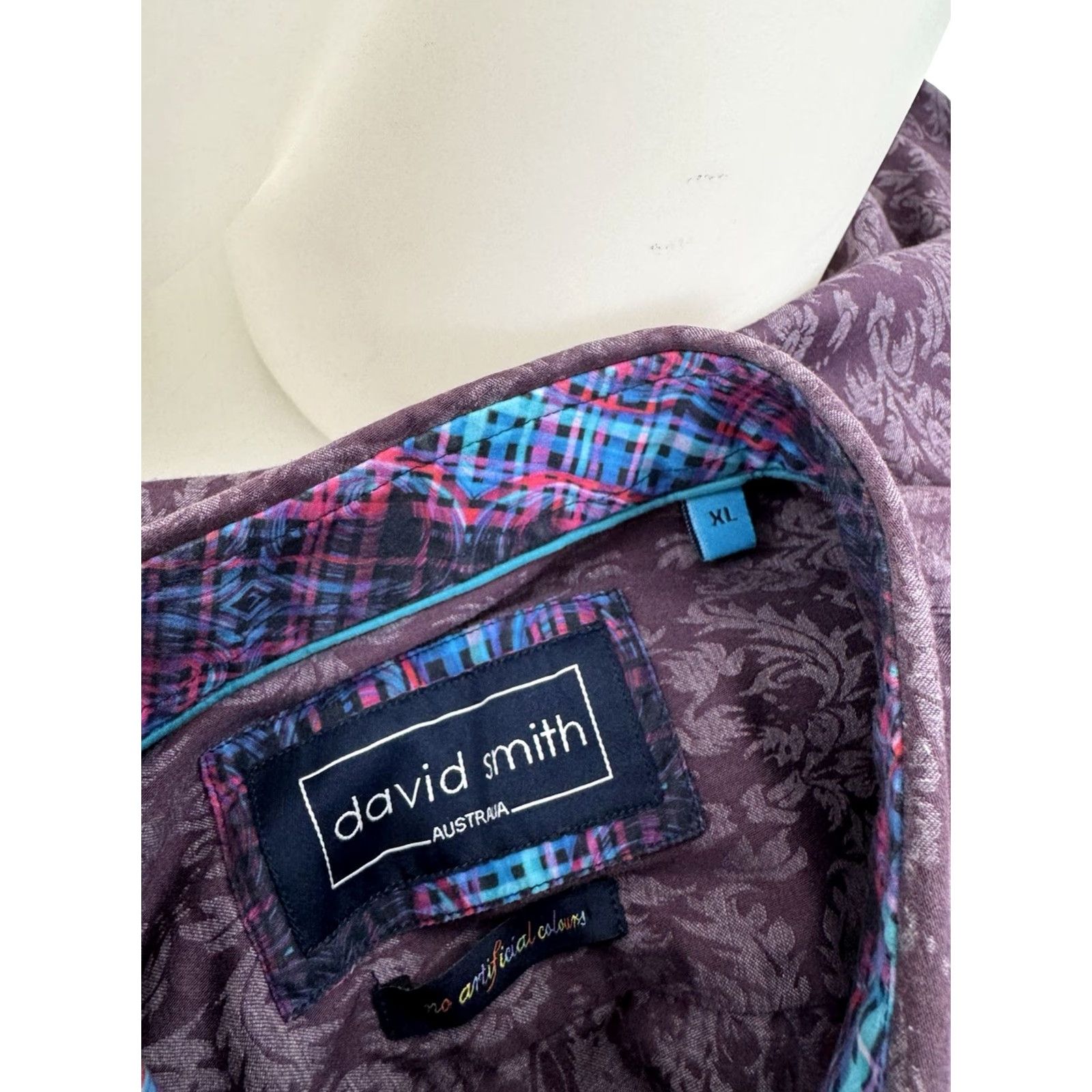 Vintage DAVID SMITH Australia - Paisley Floral Mens XL Flip Cuff Shirt Shirt Mens XL Burgundy Floral Button-Up Long Sleeve Size US XL / EU 56 / 4 - 6 Thumbnail