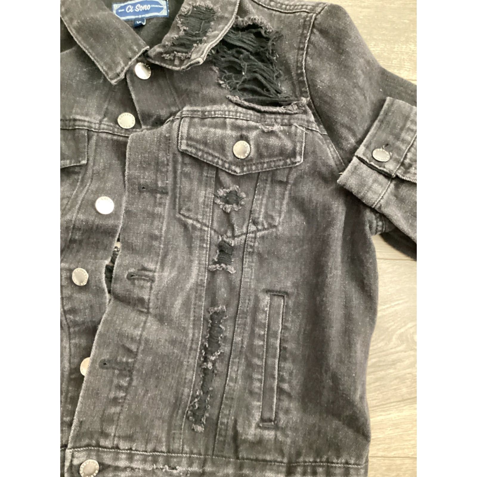 X-LARGE Ci Sono Denim - Distressed Black Jean Jacket Women's X-Large Size 40" / US 18 - 4 Thumbnail