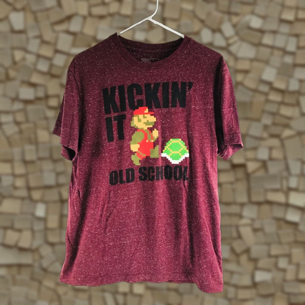 Vintage Super Mario Bros T-Shirt Mens Large Maroon Graphic Shirt Kickin It Old School Shirt Mens Size US L / EU 52-54 / 3 - 1 Thumbnail