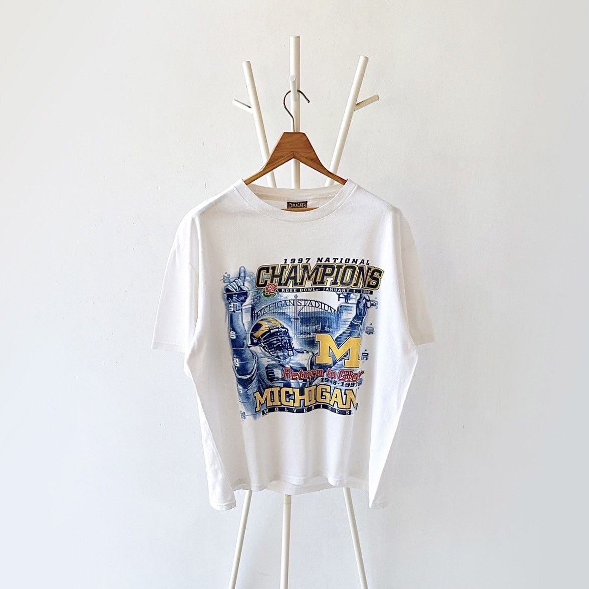 Nutmeg × Vintage 90s University Michigan Wolverines t-shirt/ XL Size US XL / EU 56 / 4 - 1 Thumbnail