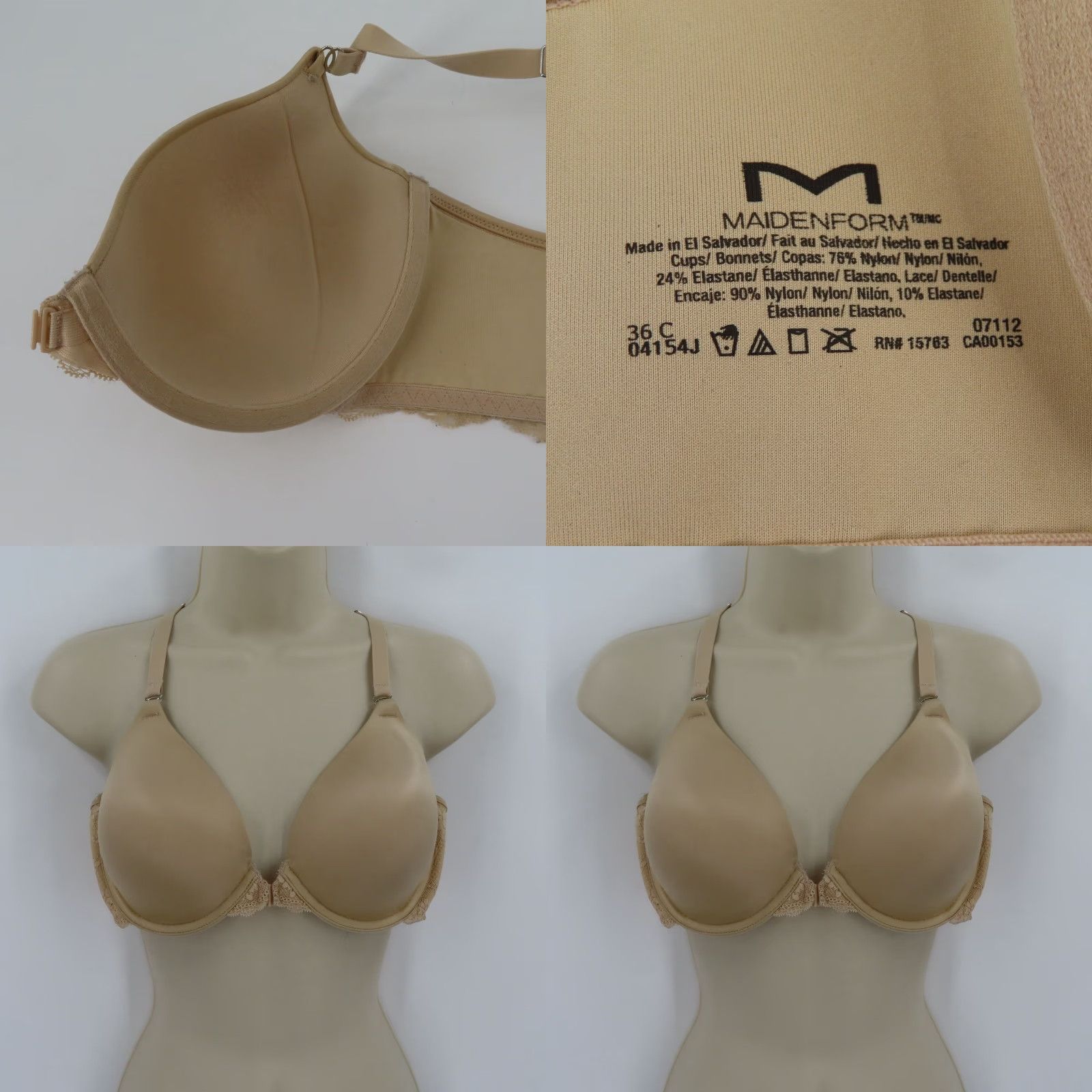 Vintage Maidenform Bra 36C 07112 One Fab Fit Everyday Full Coverage Racerback Latte Lift Size ONE SIZE - 8 Thumbnail