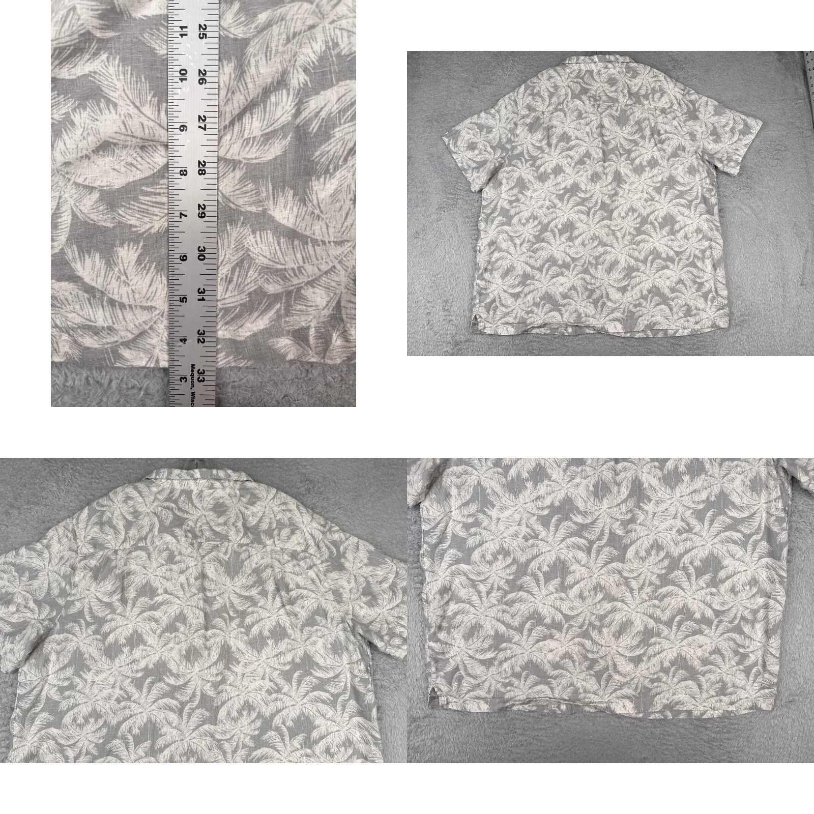 George George Mens Shirt 3XL Gray Floral Palm Leaf Hawaiian Linen Blend Button-Up Short Sleeve Vintage: No Size US XXL / EU 58 / 5 - 9 Thumbnail